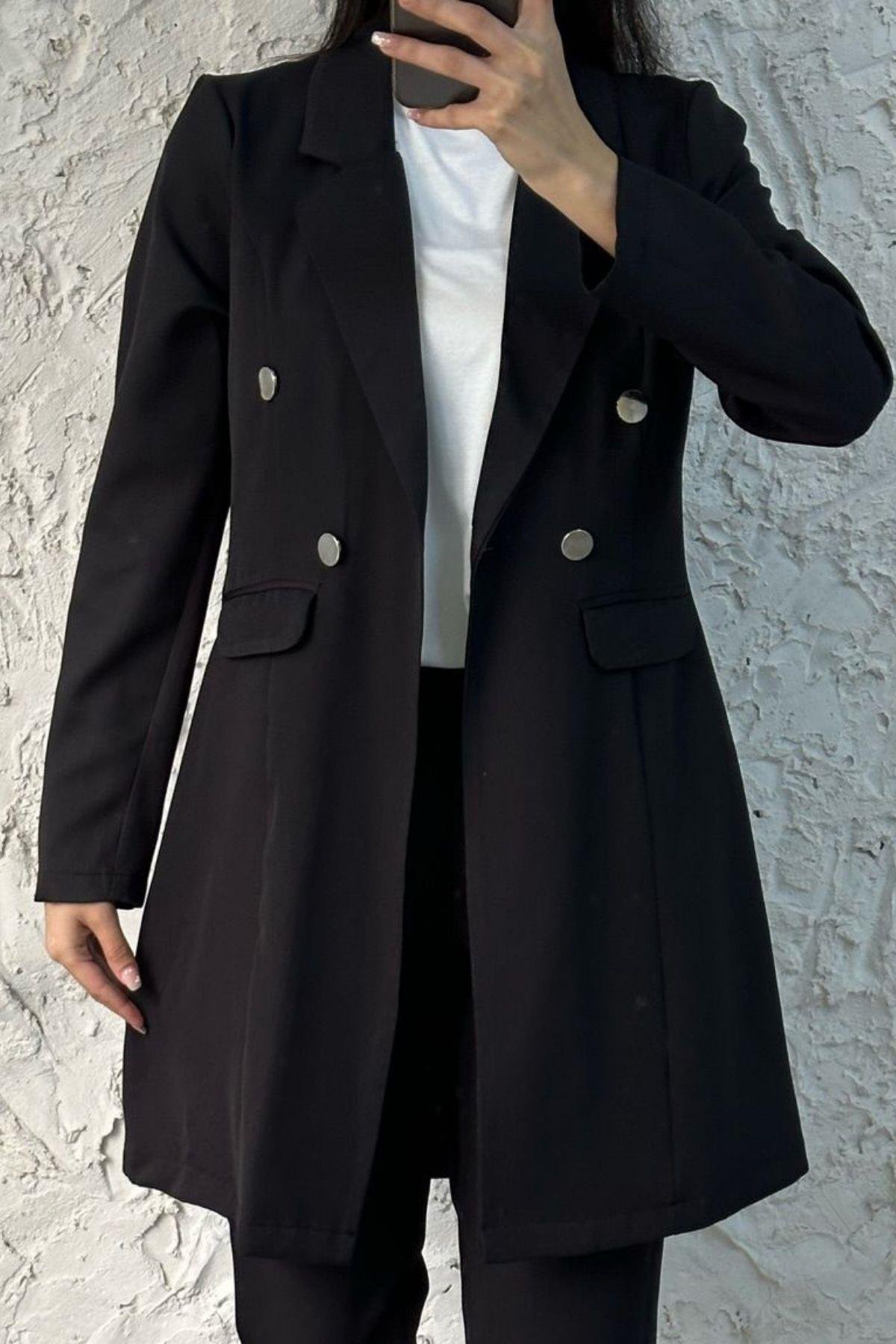 Metal Düğmeli Ceketli Takım Siyah, Fiyatları 