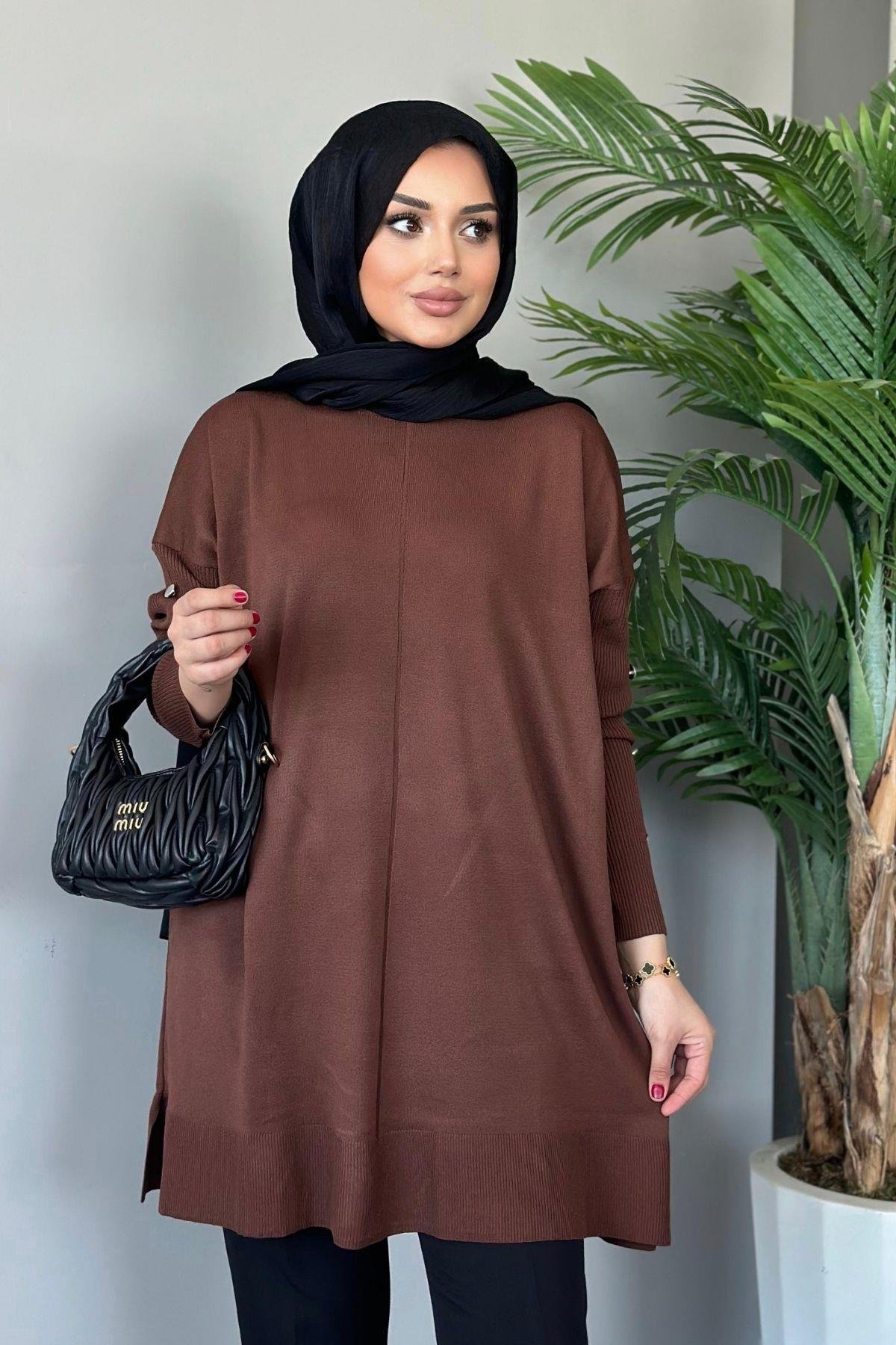 Metal Düğmeli Merserize Tunik Kahverengi, Fiyatları 