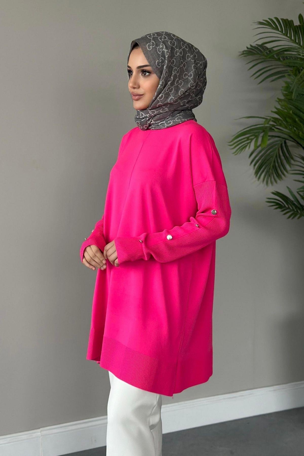 Metal Düğmeli Merserize Tunik Pembe, Fiyatları 