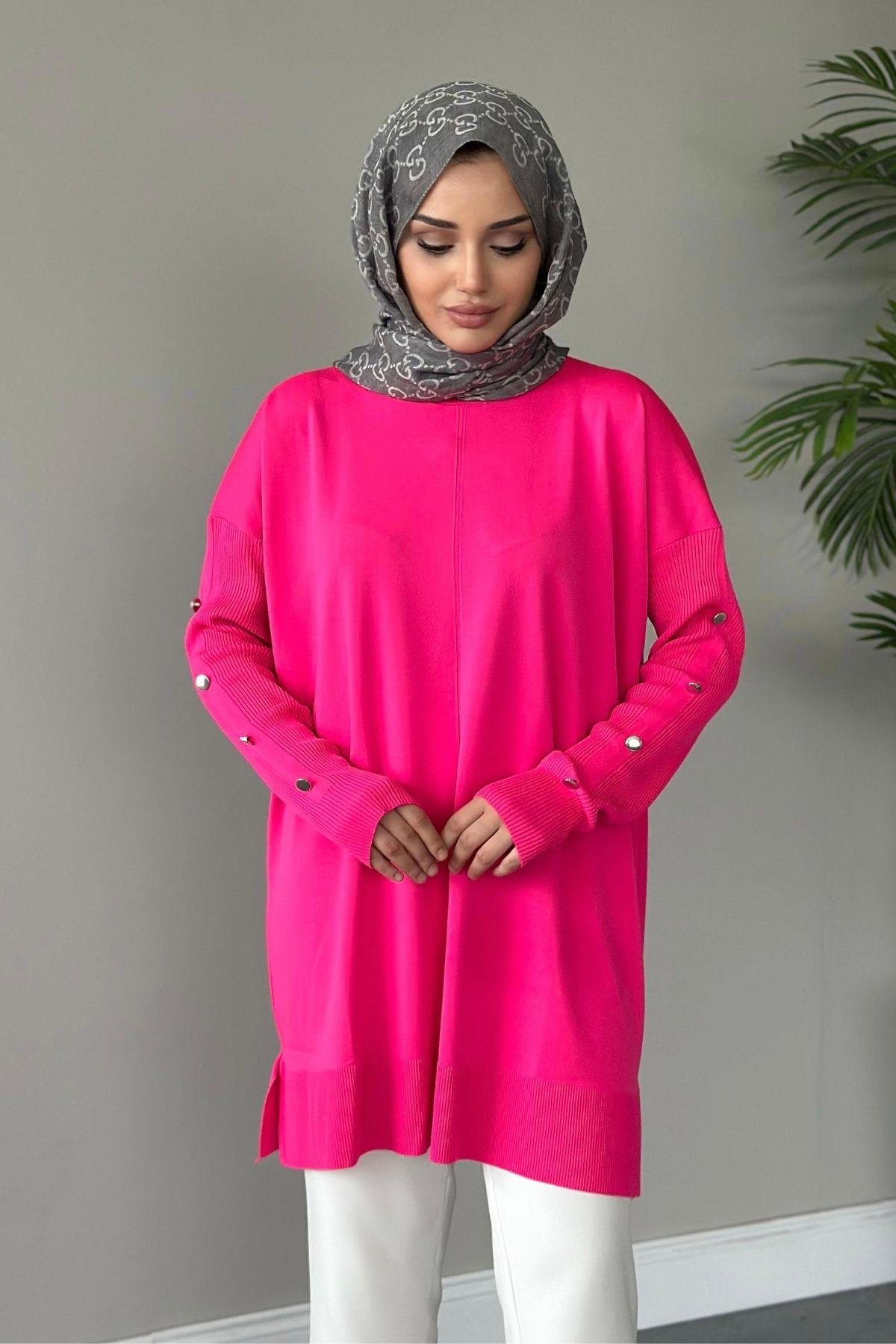 Metal Düğmeli Merserize Tunik Pembe, Fiyatları 