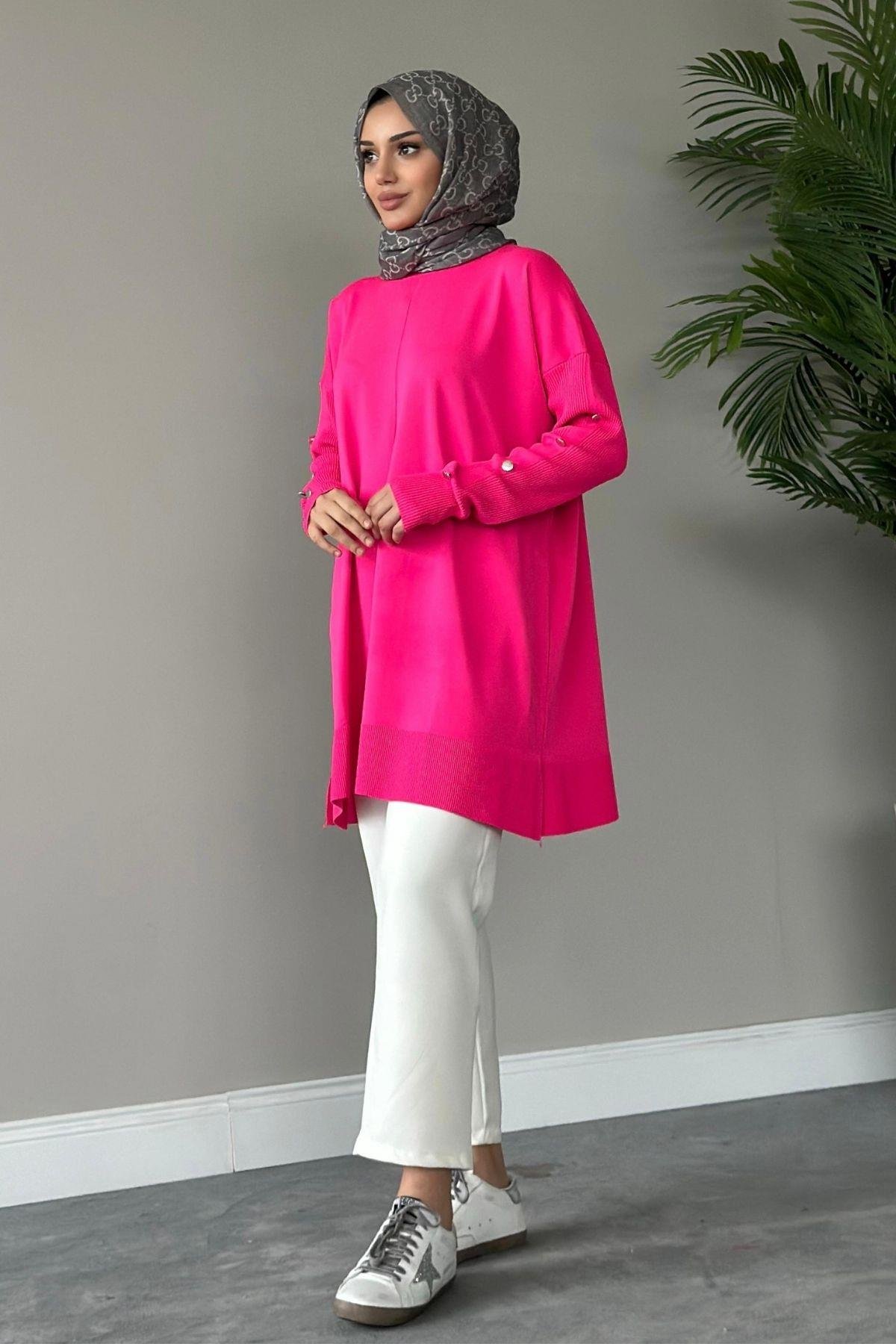 Metal Düğmeli Merserize Tunik Pembe, Fiyatları 