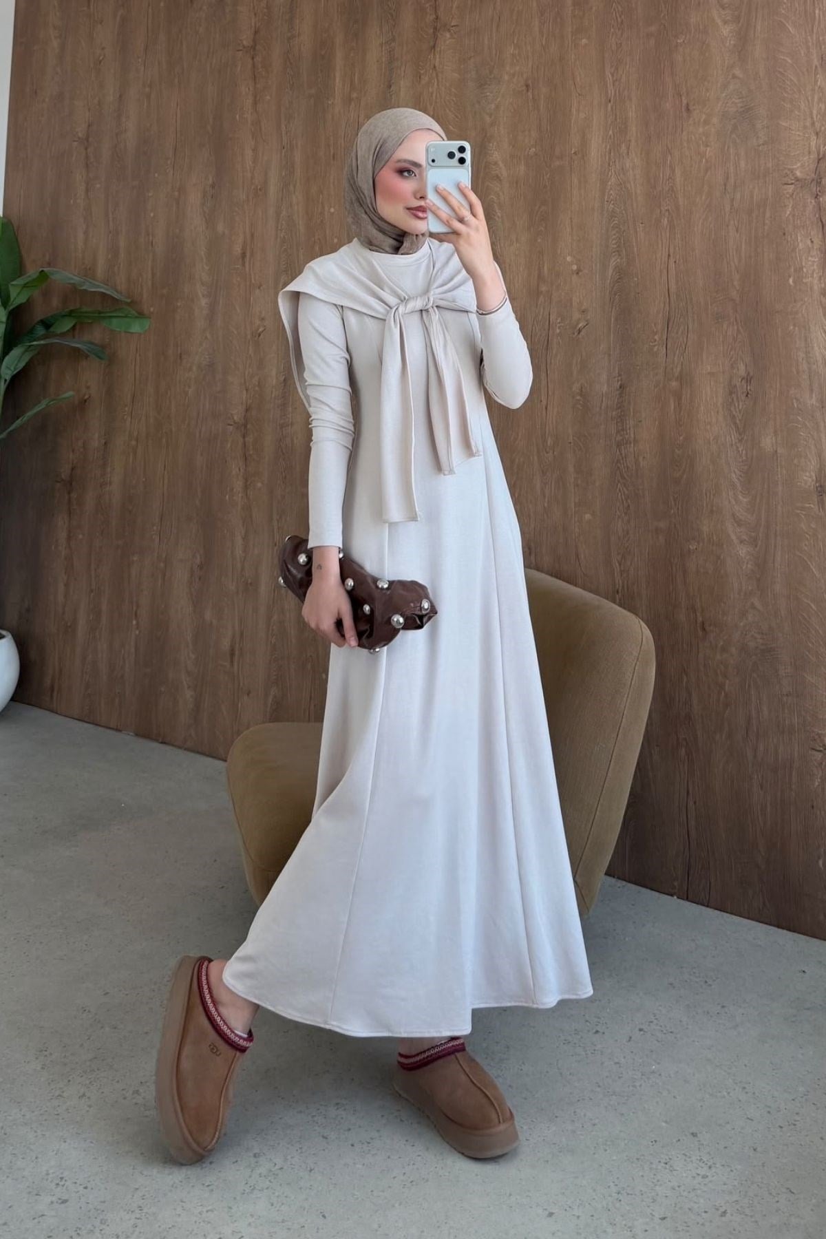 Meylin Şal Detay Elbise Bej, Fiyatları Meylin Şal Detay Elbise Bej| Haza Moda