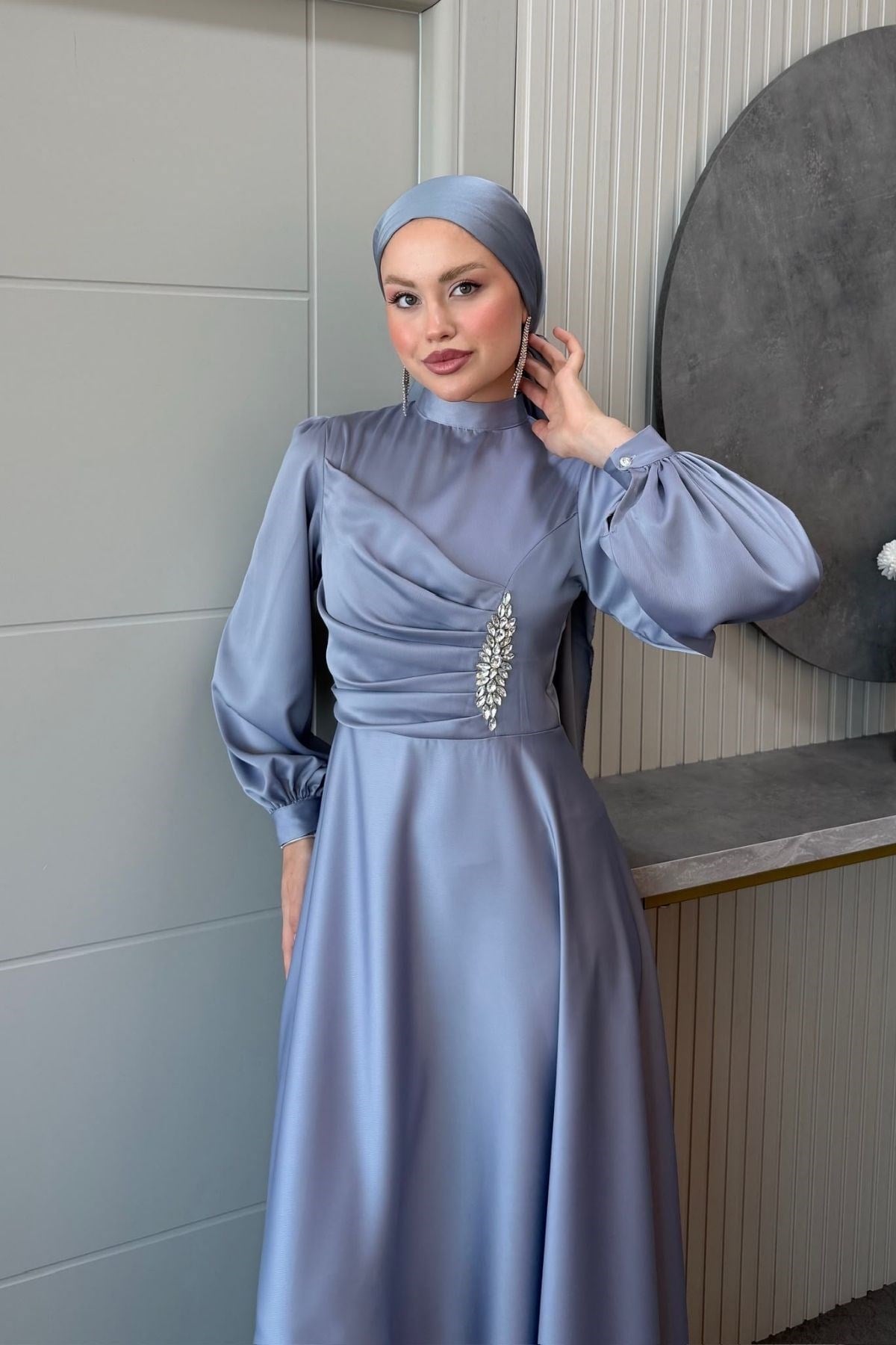 Mihrimah Saten Abiye Gri, Fiyatları Mihrimah Saten Abiye Gri| Haza Moda