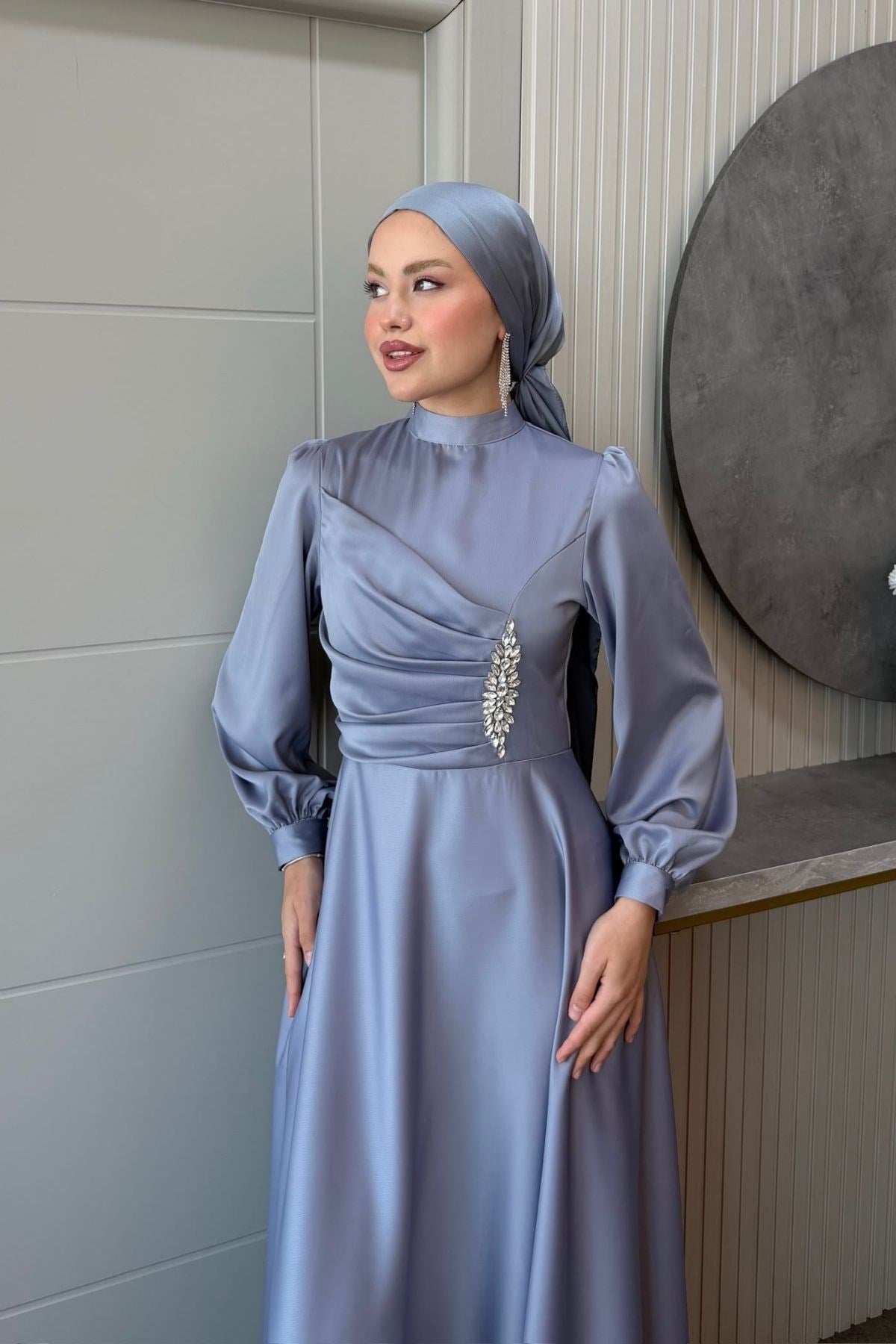 Mihrimah Saten Abiye Gri, Fiyatları Mihrimah Saten Abiye Gri| Haza Moda