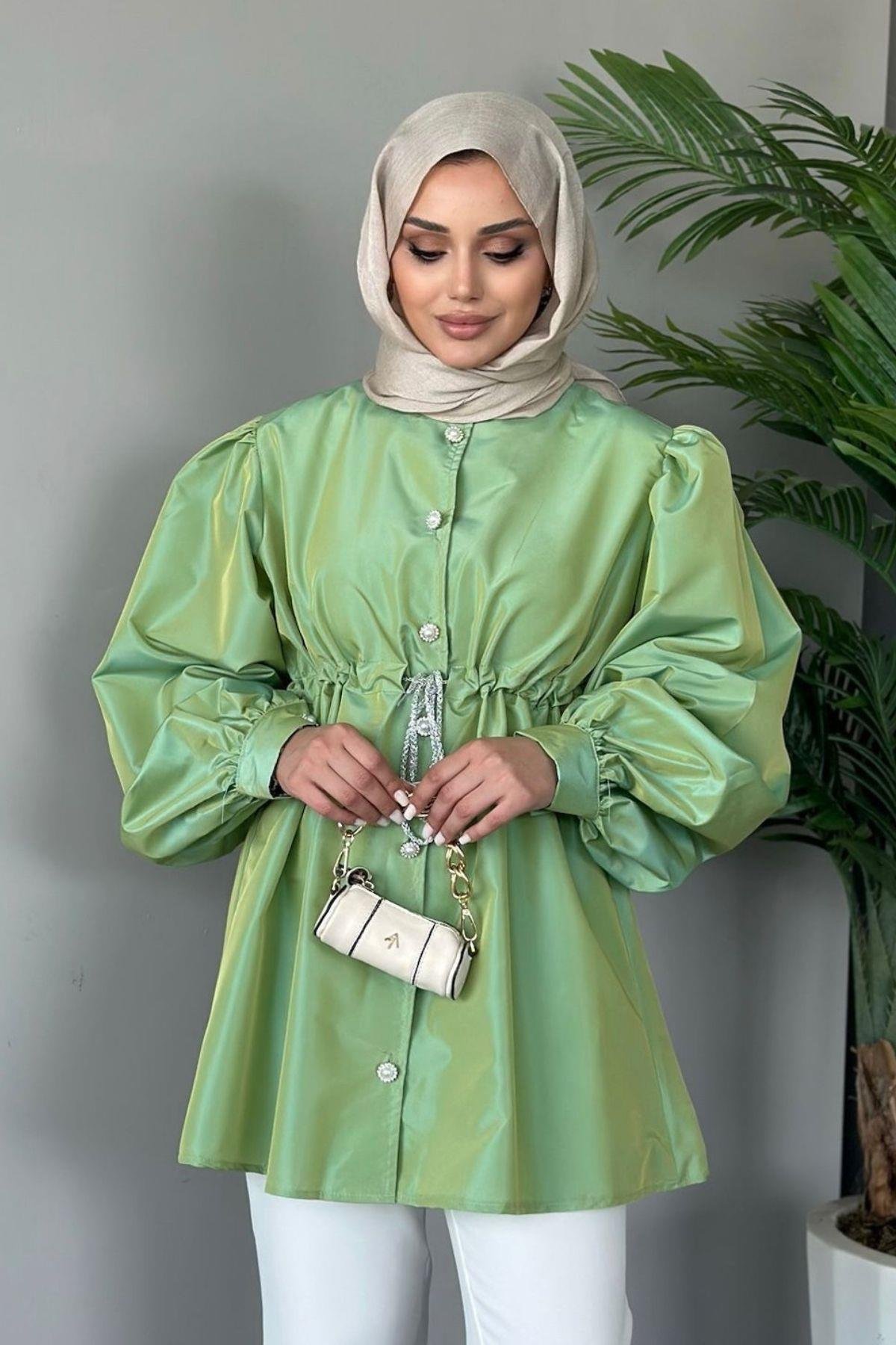 Mihrimah Taşlı Ceket Mint, Fiyatları Haza Moda | Tesettür Giyim | Mihrimah Taşlı Ceket Mint