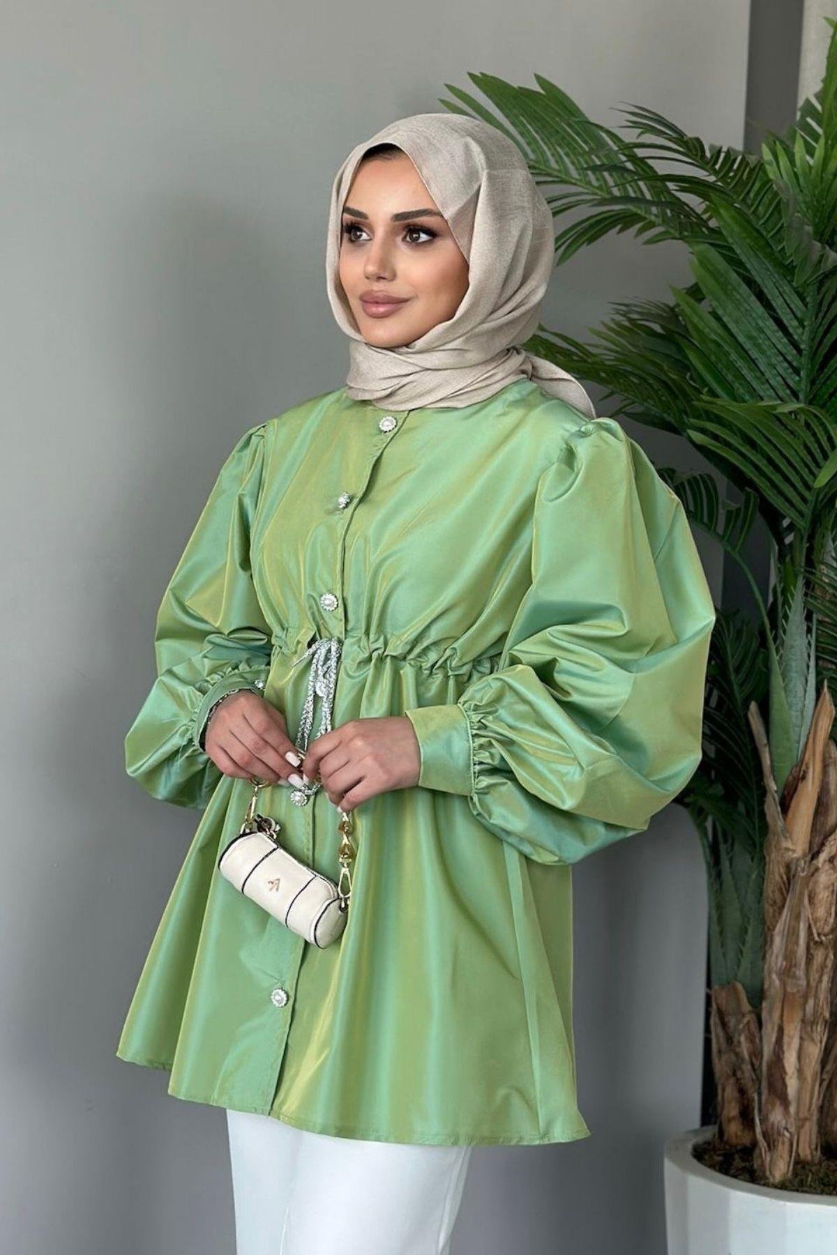 Mihrimah Taşlı Ceket Mint, Fiyatları Haza Moda | Tesettür Giyim | Mihrimah Taşlı Ceket Mint