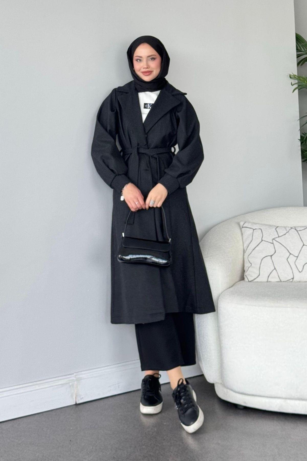 Mihver Kaşe Kaban Antrasit, Fiyatları Haza Moda | Tesettür Giyim | Mihver Kaşe Kaban Antrasit