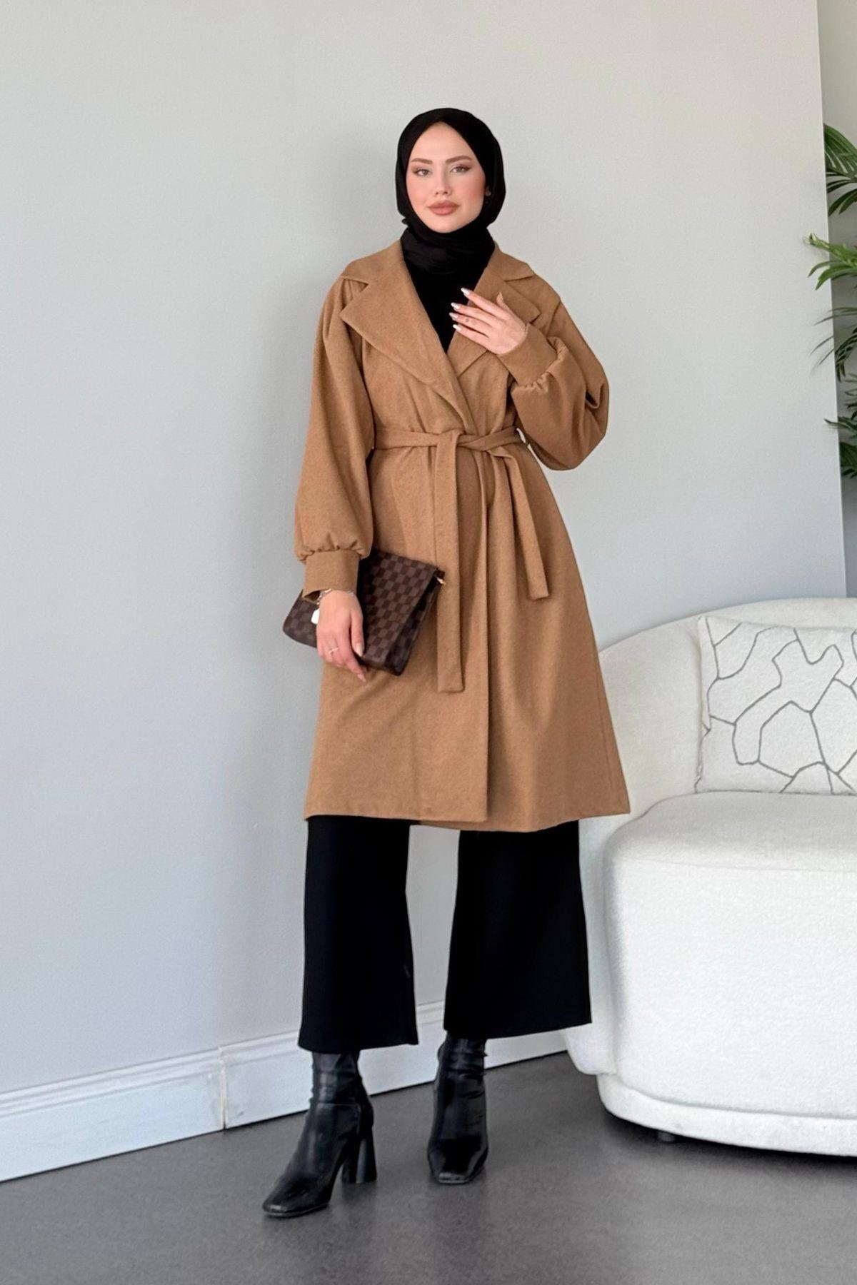 Mihver Kaşe Kaban Taba, Fiyatları Haza Moda | Tesettür Giyim | Mihver Kaşe Kaban Taba