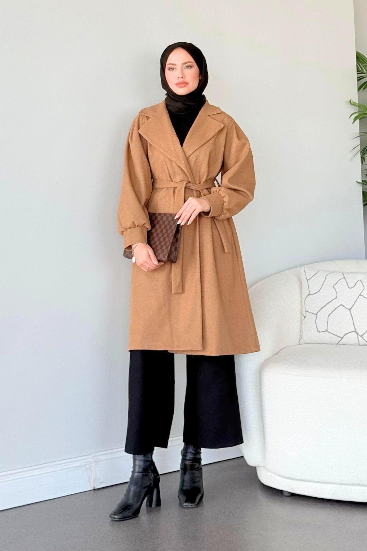 Mihver Kaşe Kaban Taba, Fiyatları Haza Moda | Tesettür Giyim | Mihver Kaşe Kaban Taba