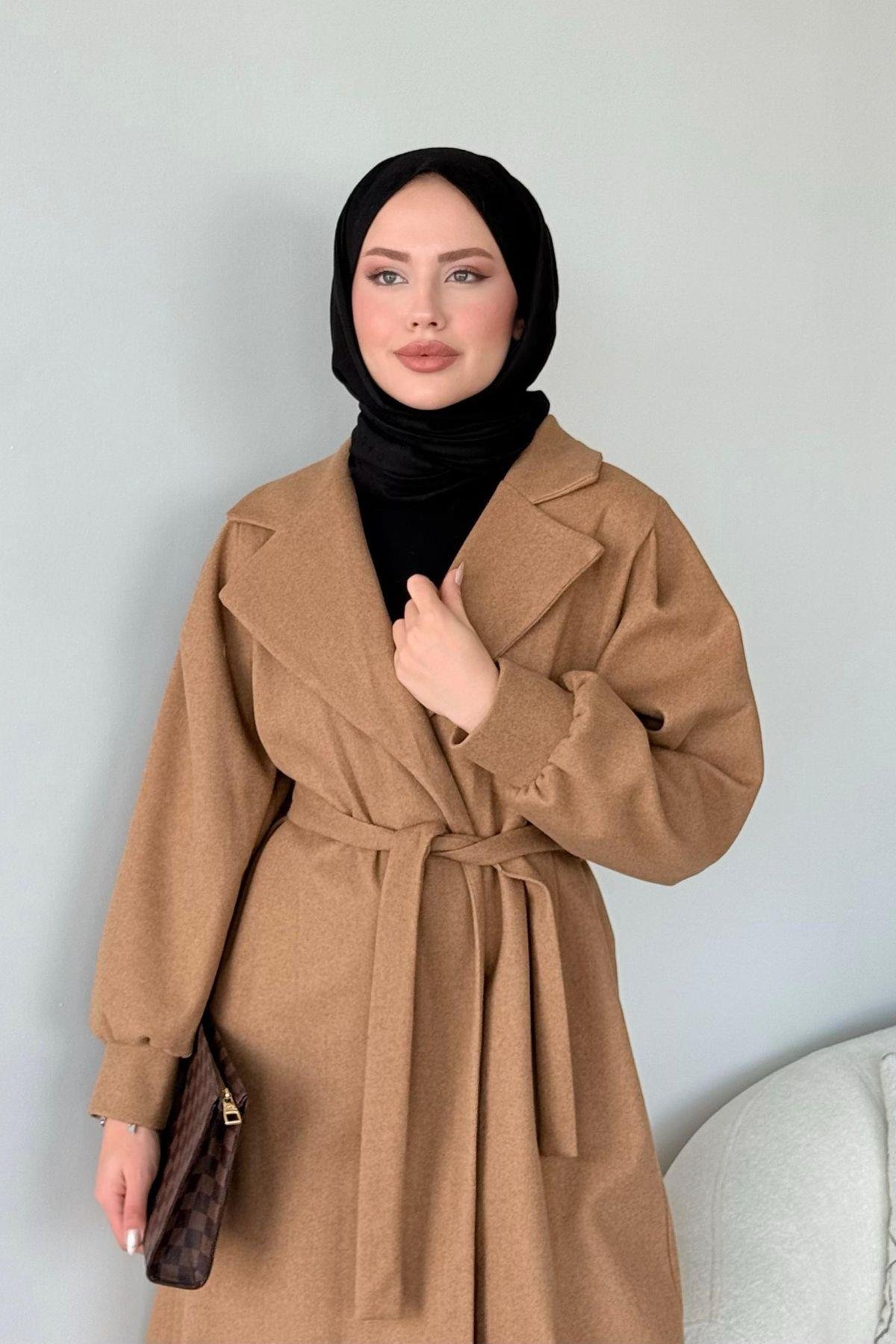 Mihver Kaşe Kaban Taba, Fiyatları Haza Moda | Tesettür Giyim | Mihver Kaşe Kaban Taba