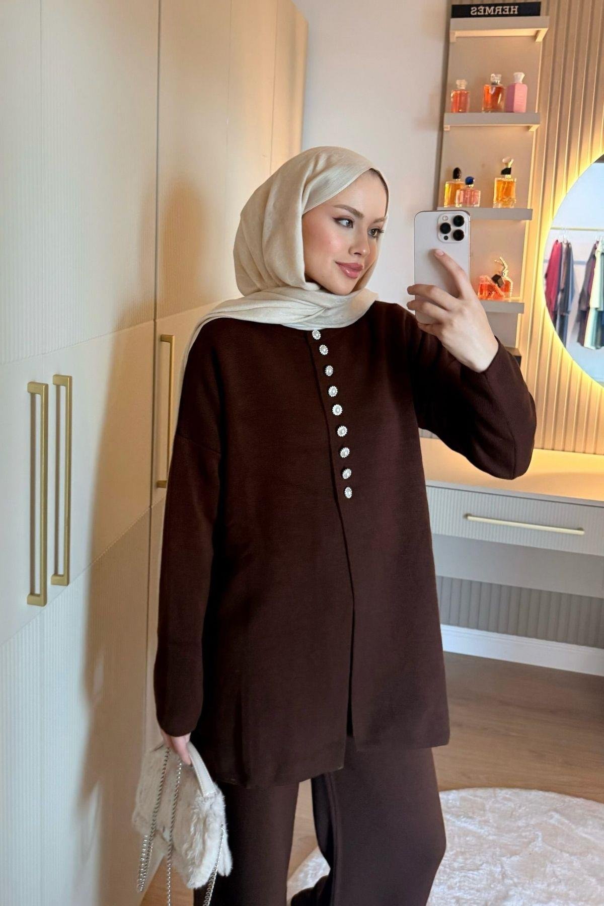 Mine Düğmeli Triko Takım Kahve, Fiyatları 