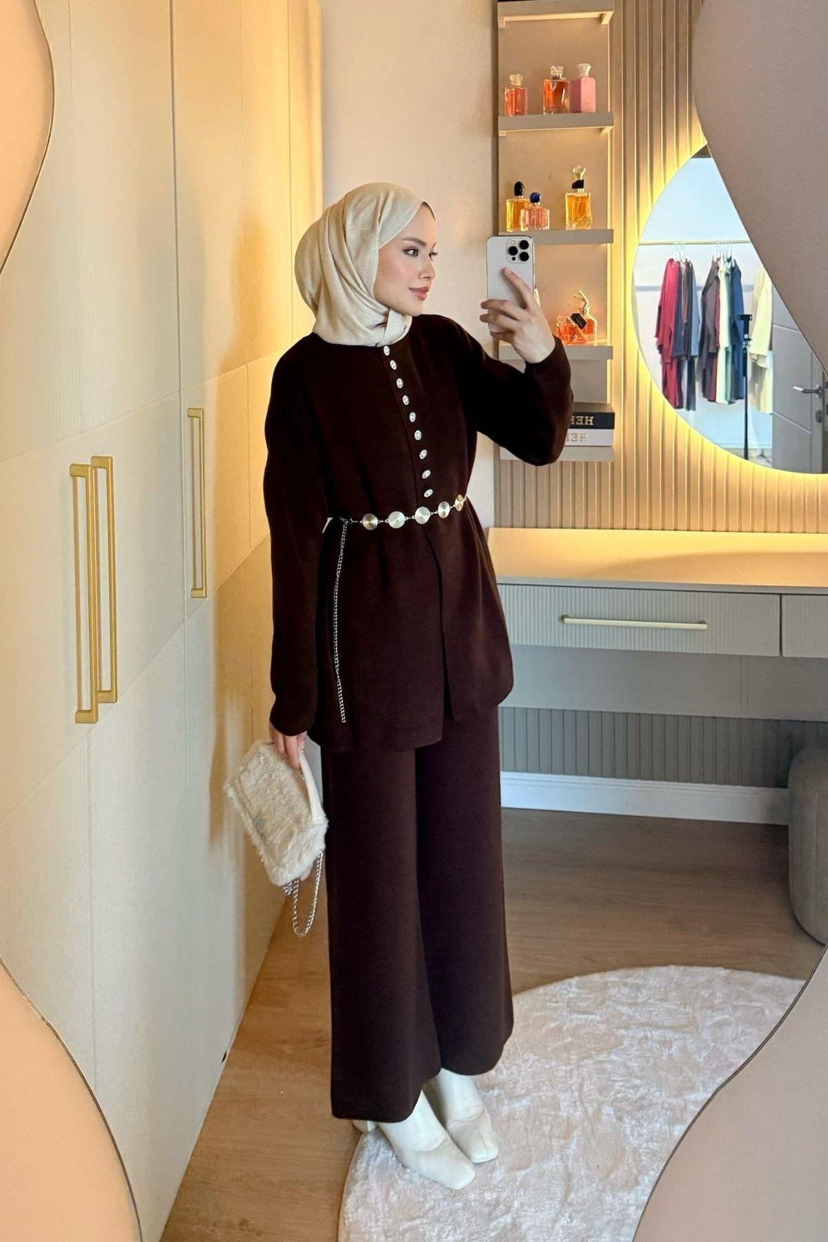 Mine Düğmeli Triko Takım Kahve, Fiyatları 