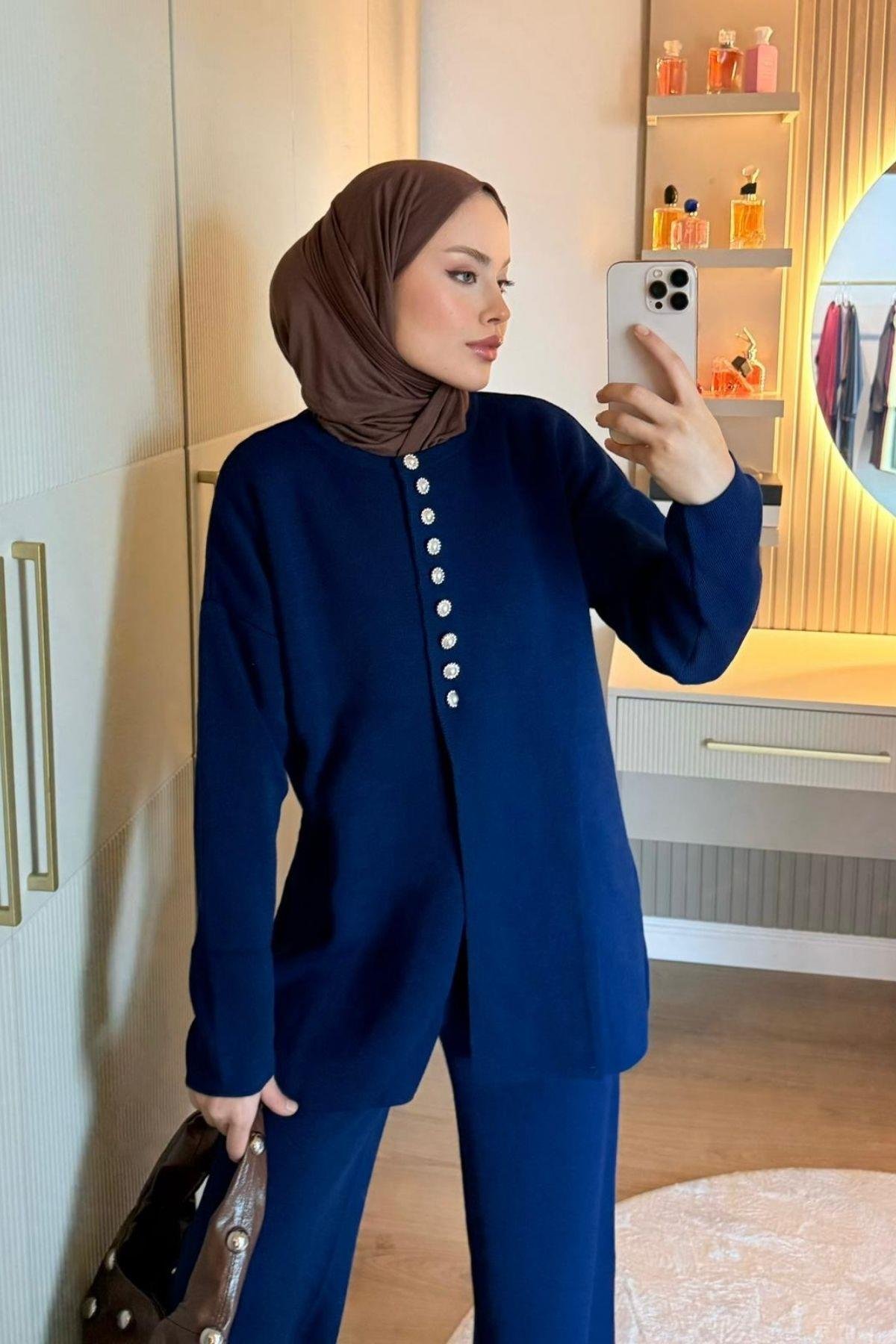 Mine Düğmeli Triko Takım Lacivert, Fiyatları 