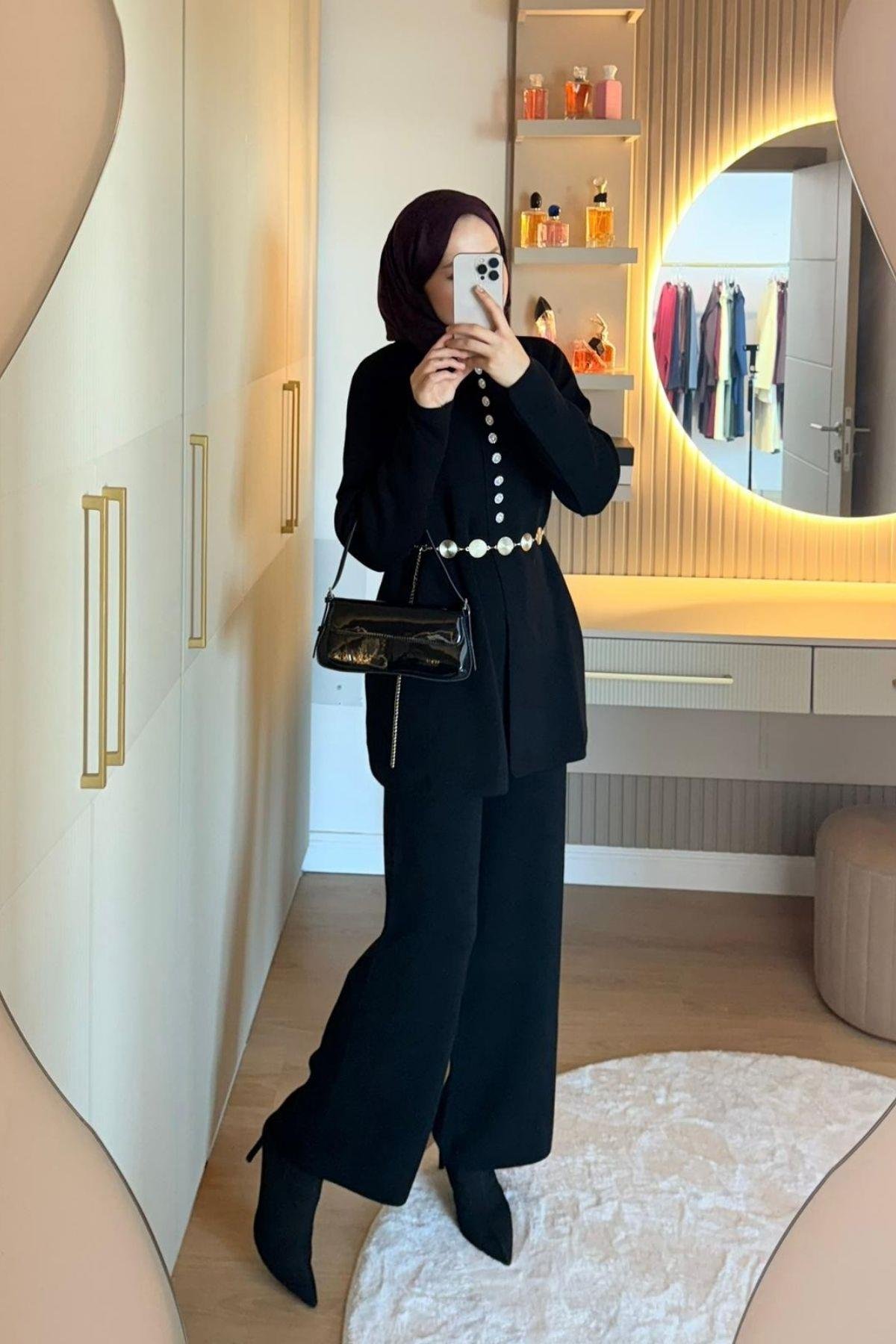 Mine Düğmeli Triko Takım Siyah, Fiyatları 