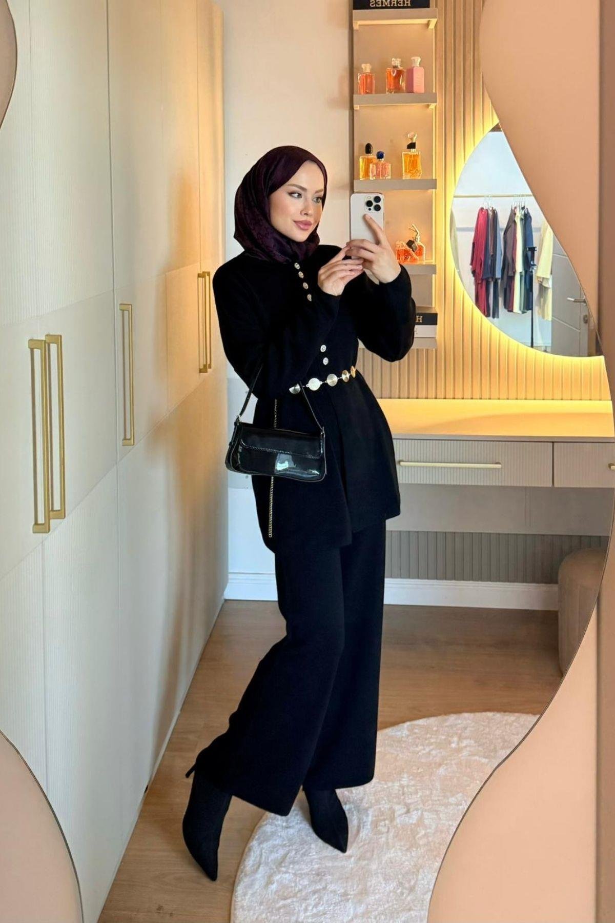 Mine Düğmeli Triko Takım Siyah, Fiyatları 