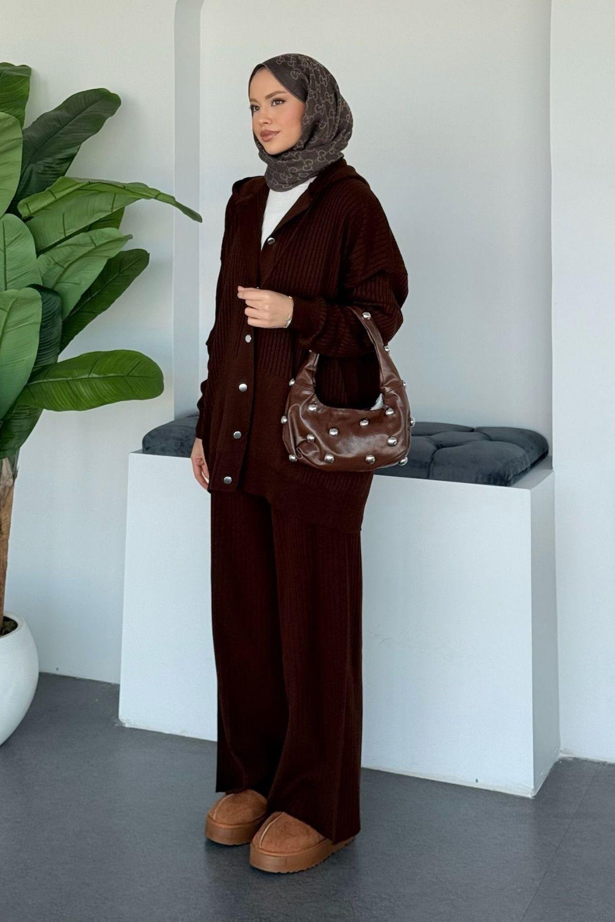 Minel Triko Takım Acı Kahve, Fiyatları Minel Triko Takım  Acı Kahve| Haza Moda