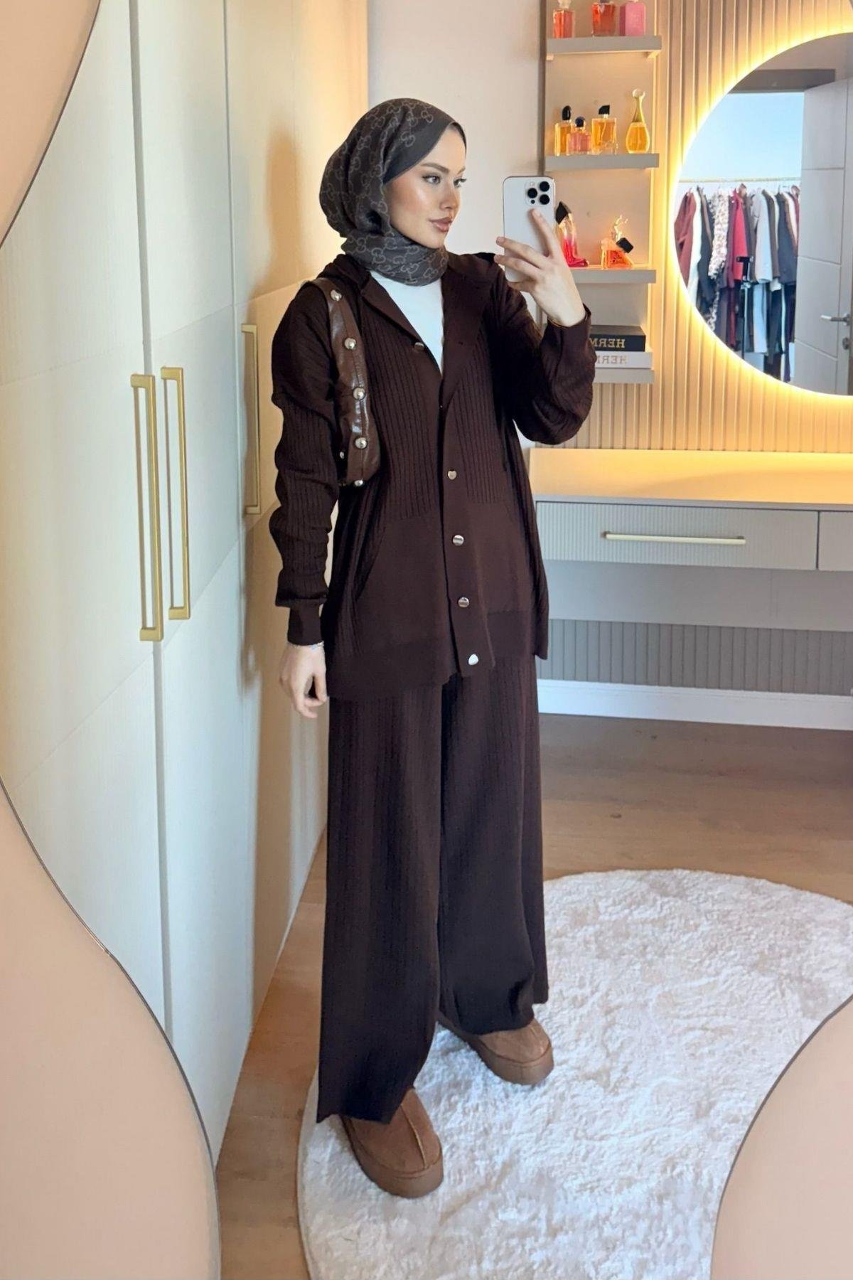 Minel Triko Takım Acı Kahve, Fiyatları Minel Triko Takım  Acı Kahve| Haza Moda