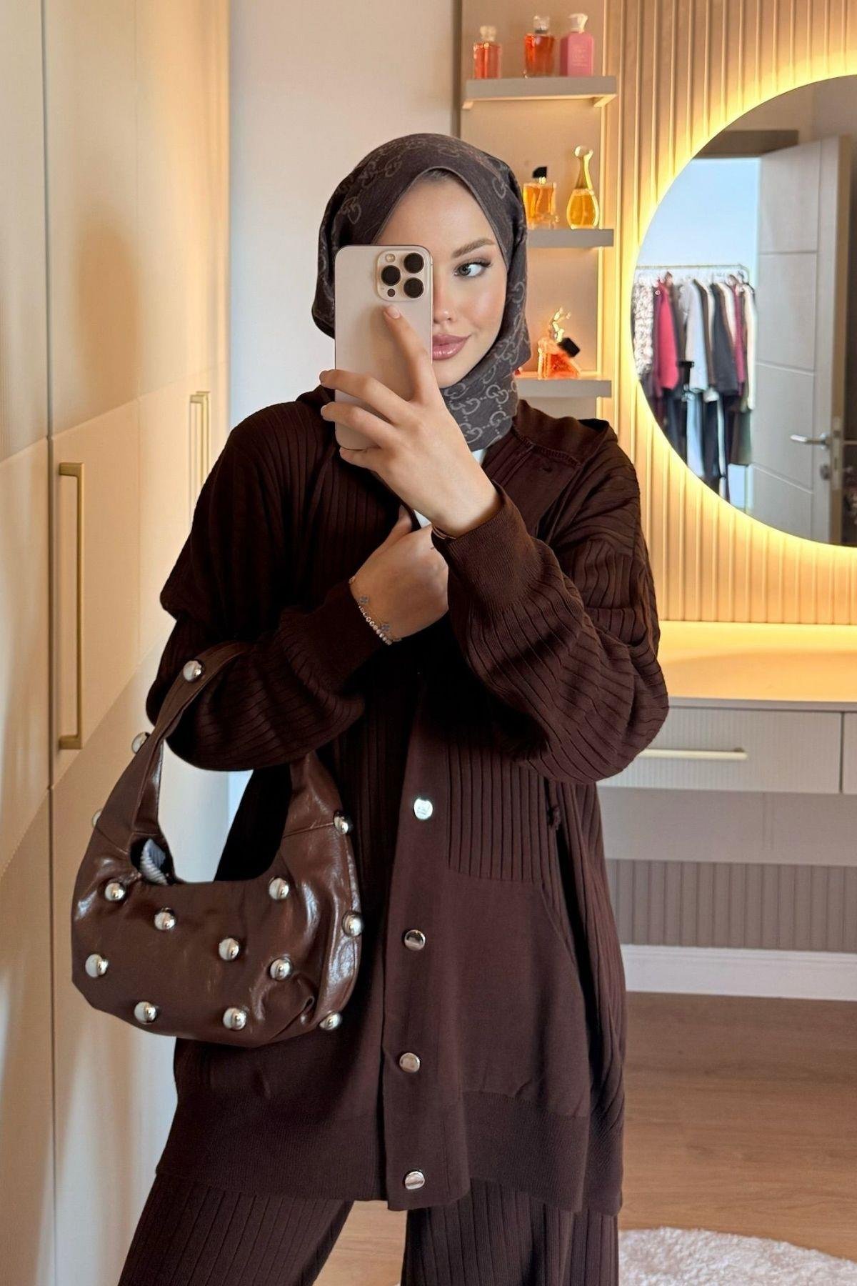 Minel Triko Takım Acı Kahve, Fiyatları Minel Triko Takım  Acı Kahve| Haza Moda