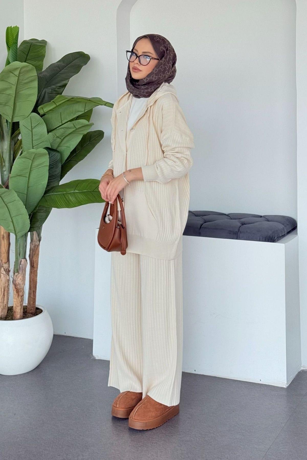 Minel Triko Takım Ekru, Fiyatları Minel Triko Takım  Ekru | Haza Moda