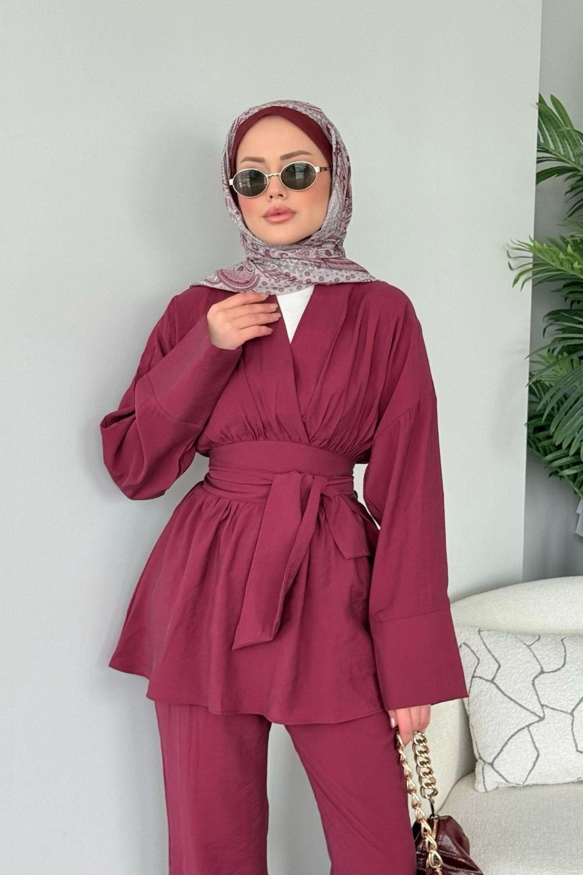 Model Kuşaklı Takım  Bordo, Fiyatları Model Kuşaklı Takım  Bordo - Haza Moda 
