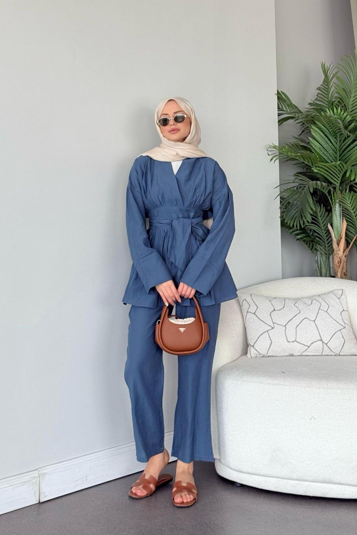 Model Kuşaklı Takım  İndigo, Fiyatları Model Kuşaklı Takım  İndigo- Haza Moda 