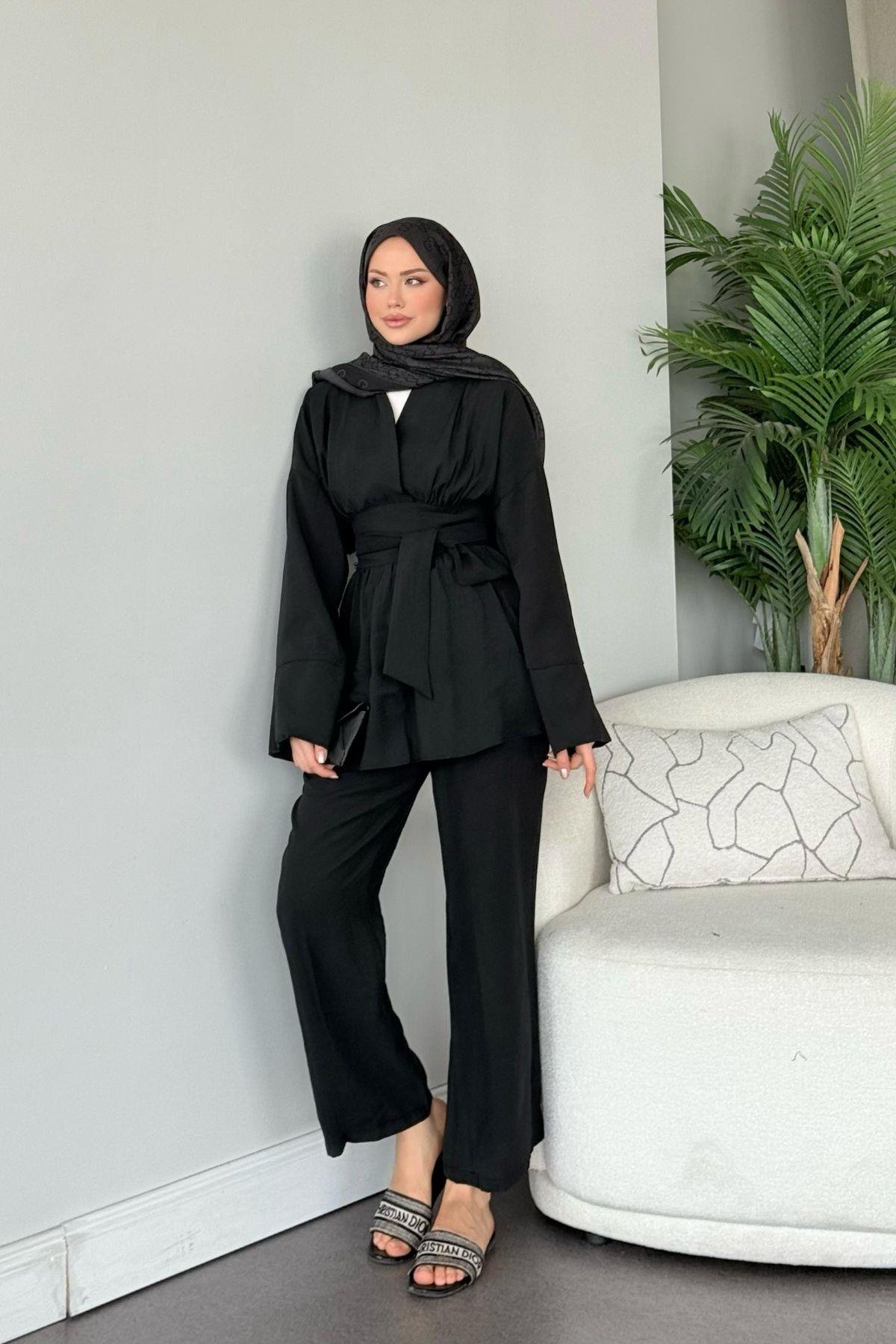 Model Kuşaklı Takım  Siyah, Fiyatları Model Kuşaklı Takım  Siyah- Haza Moda 