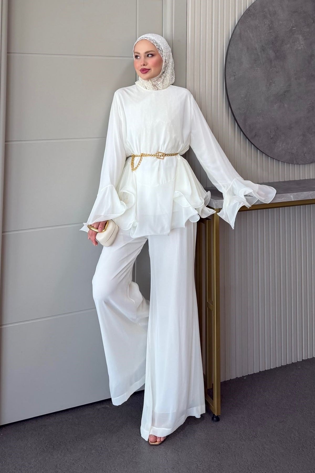 Moonlight Şifon Takım Beyaz, Fiyatları Moonlight Şifon Takım Beyaz| Haza Moda