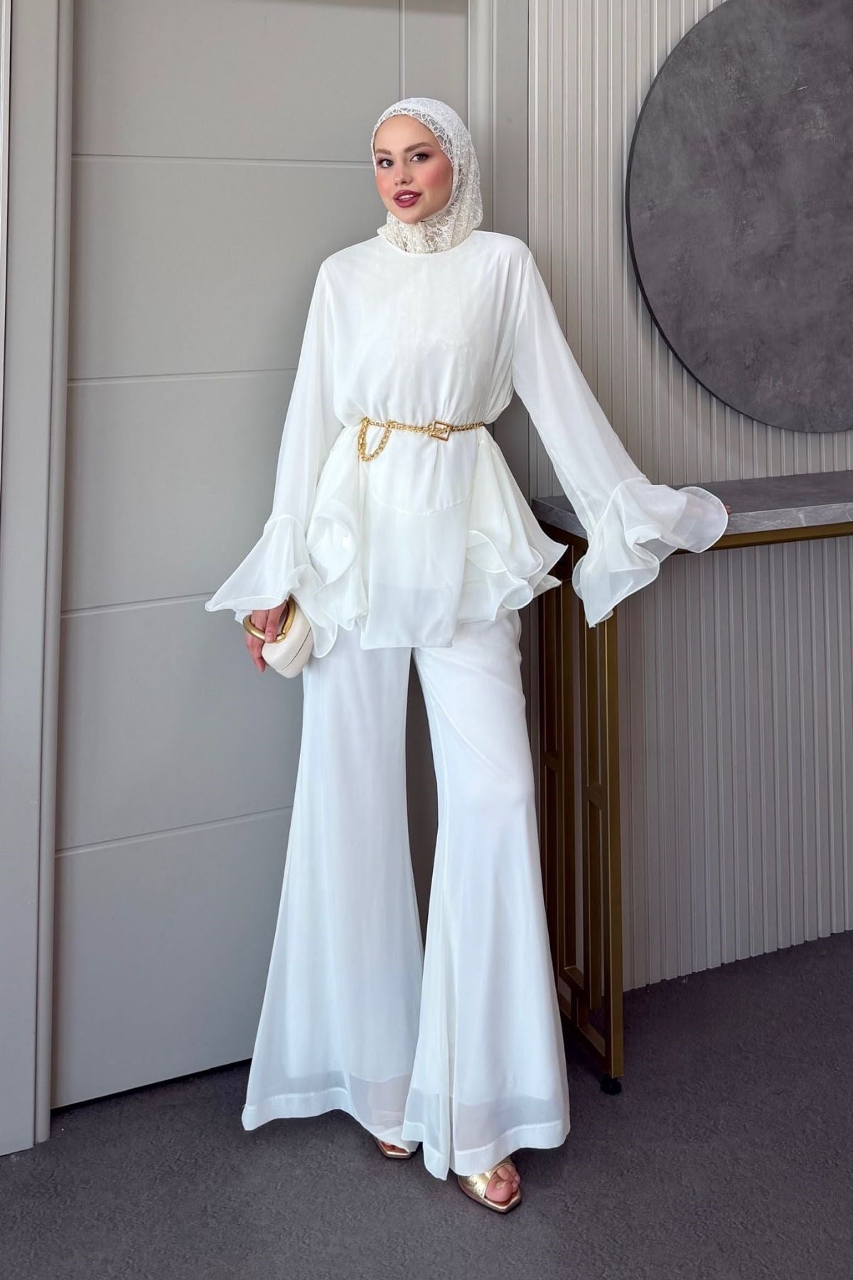 Moonlight Şifon Takım Beyaz, Fiyatları Moonlight Şifon Takım Beyaz| Haza Moda