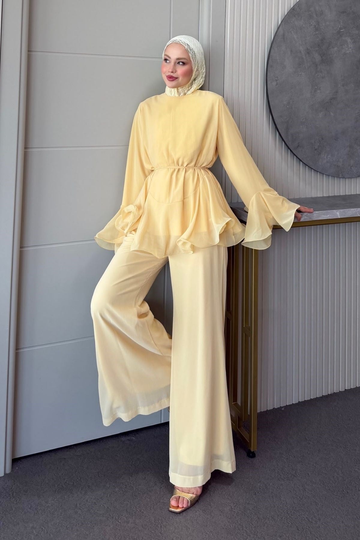Moonlight Şifon Takım Sarı, Fiyatları Moonlight Şifon Takım Sarı| Haza Moda