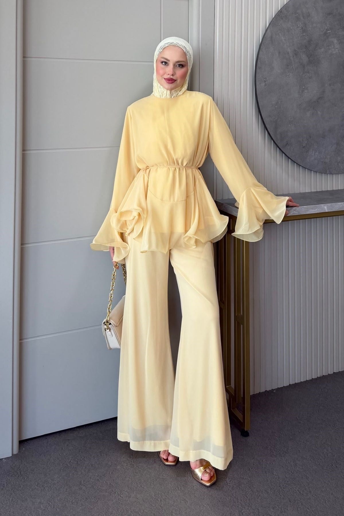 Moonlight Şifon Takım Sarı, Fiyatları Moonlight Şifon Takım Sarı| Haza Moda