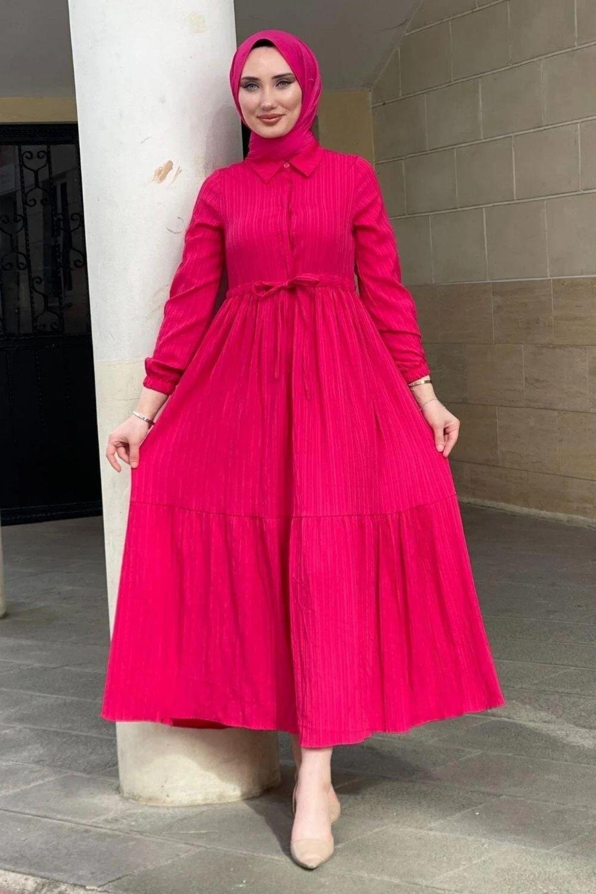Müslin Elbise Fuşya, Fiyatları Müslin Elbise Fuşya – Haza Moda | Tesettür Giyim