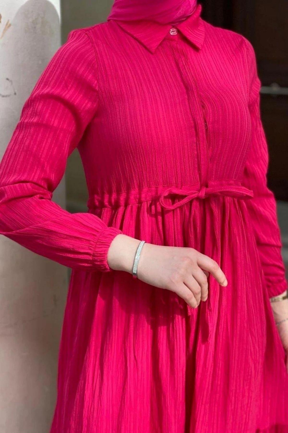 Müslin Elbise Fuşya, Fiyatları Müslin Elbise Fuşya – Haza Moda | Tesettür Giyim