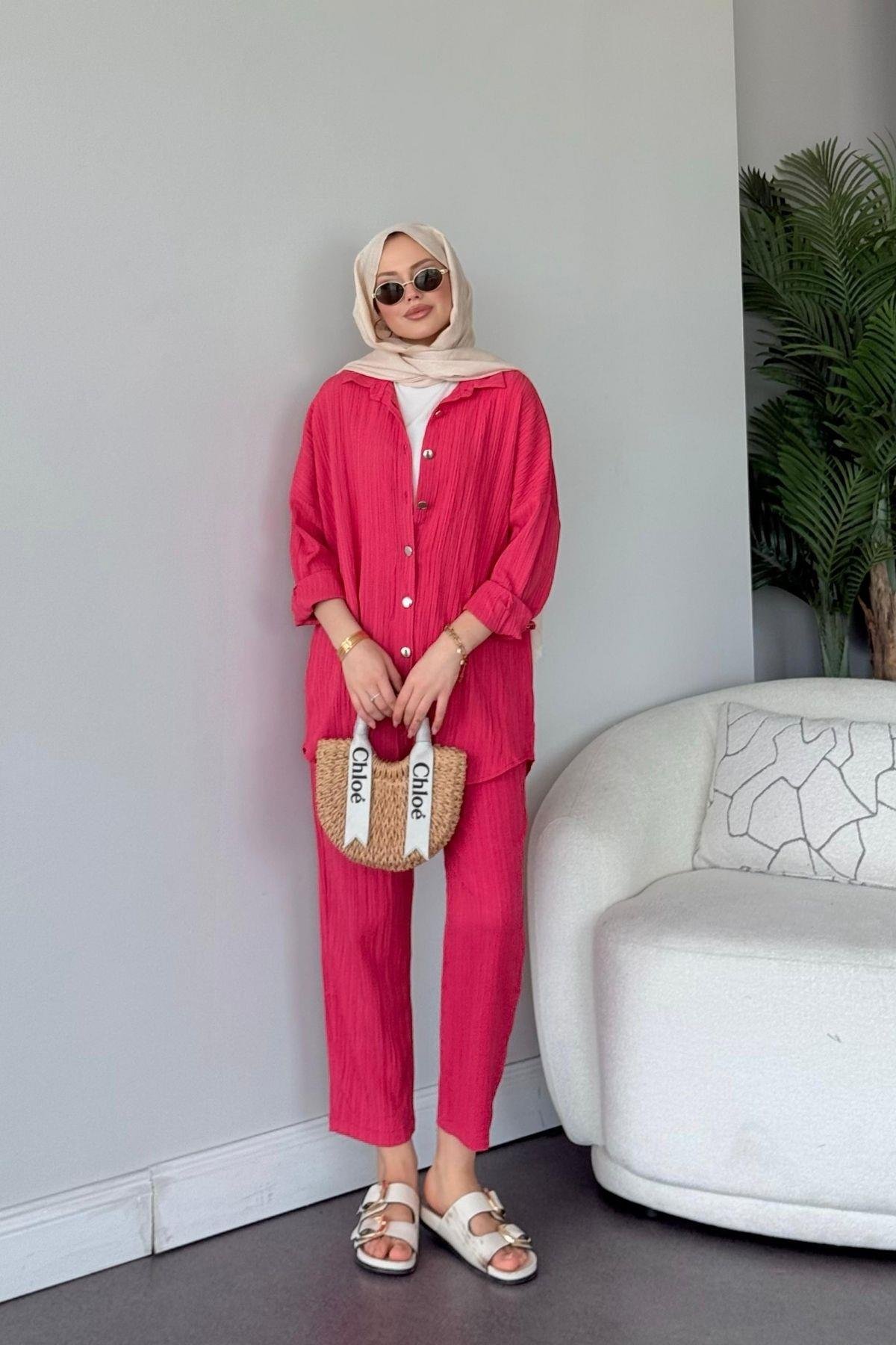 Müslin Takım Fuşya, Fiyatları Müslin Takım Fuşya - Haza Moda