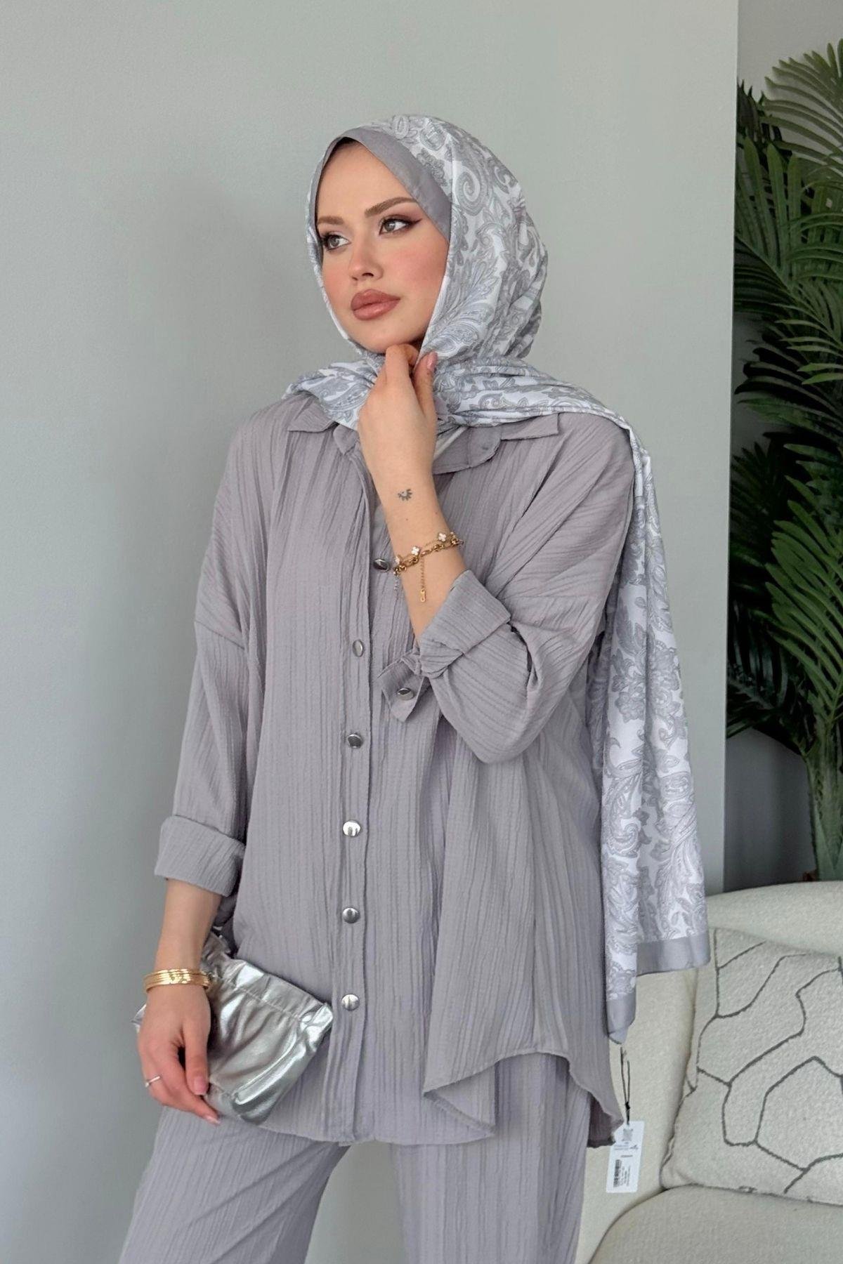 Müslin Takım Gri, Fiyatları Müslin Takım Açıkgri - Haza Moda