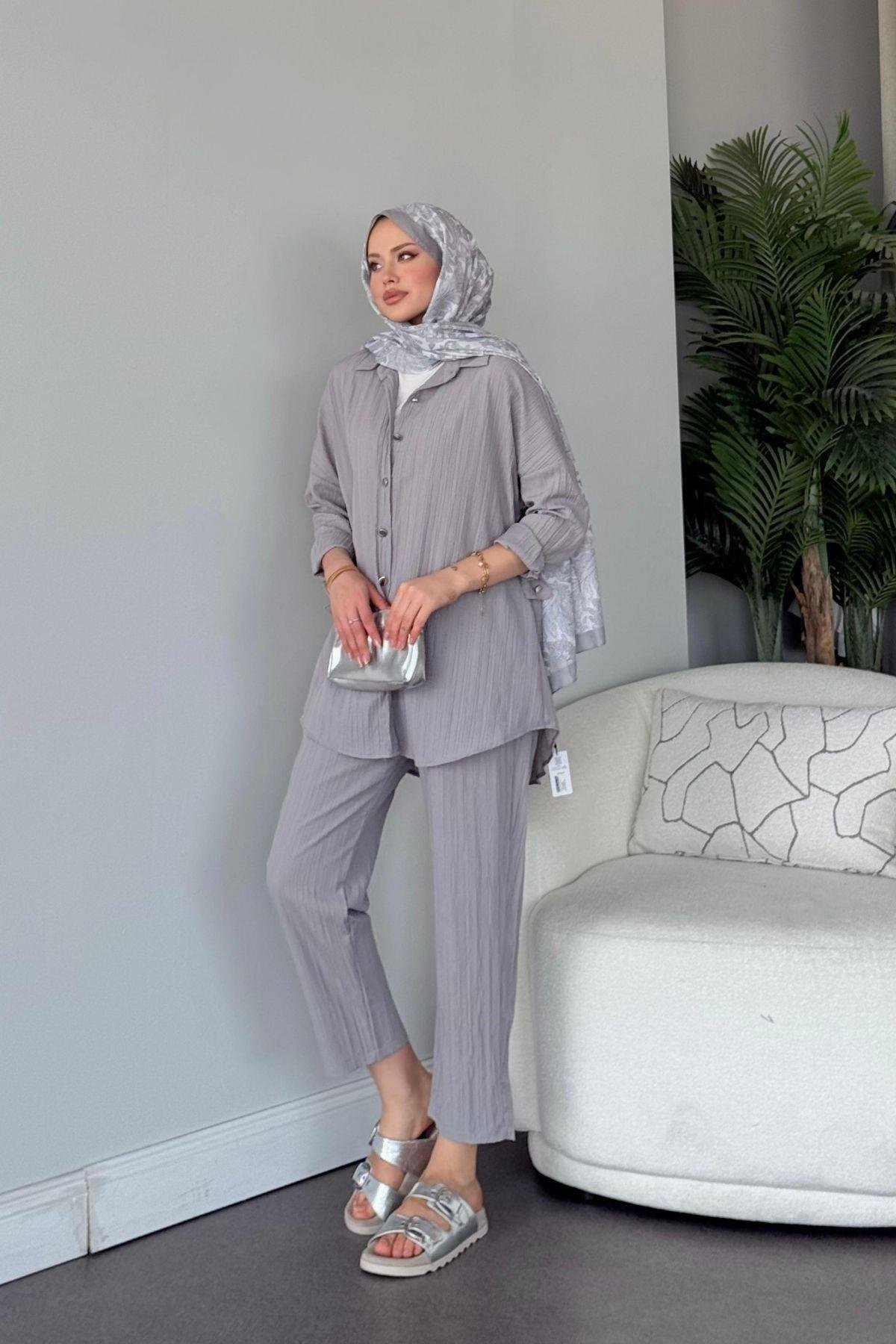 Müslin Takım Gri, Fiyatları Müslin Takım Açıkgri - Haza Moda