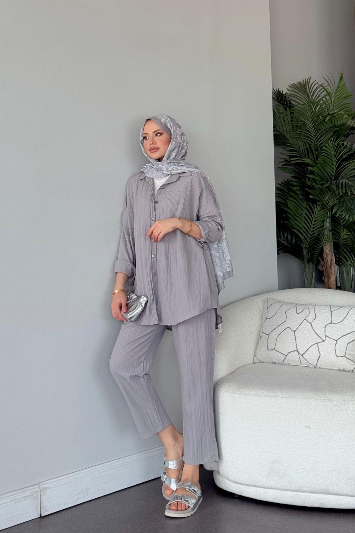 Müslin Takım Gri, Fiyatları Müslin Takım Açıkgri - Haza Moda