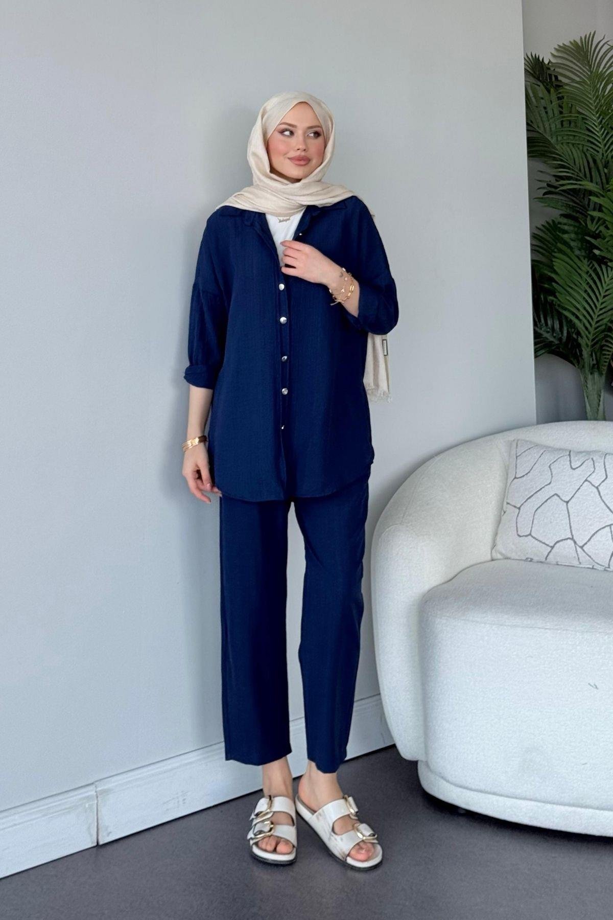 Müslin Takım Lacivert, Fiyatları Müslin Takım Lacivert - Haza Moda