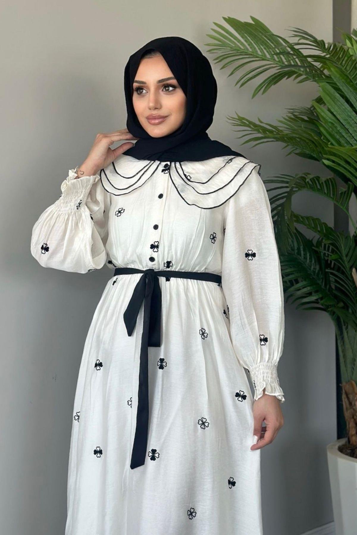 Nakışlı Elbise Ekru, Fiyatları 