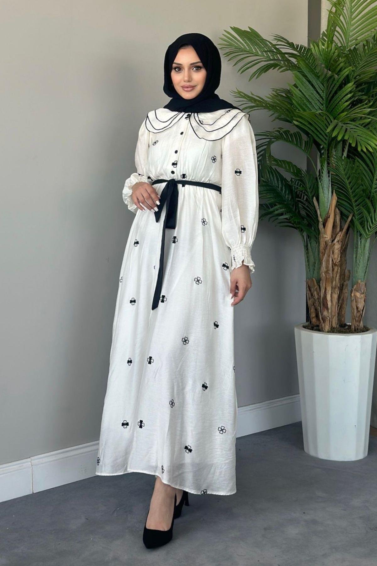 Nakışlı Elbise Ekru, Fiyatları 