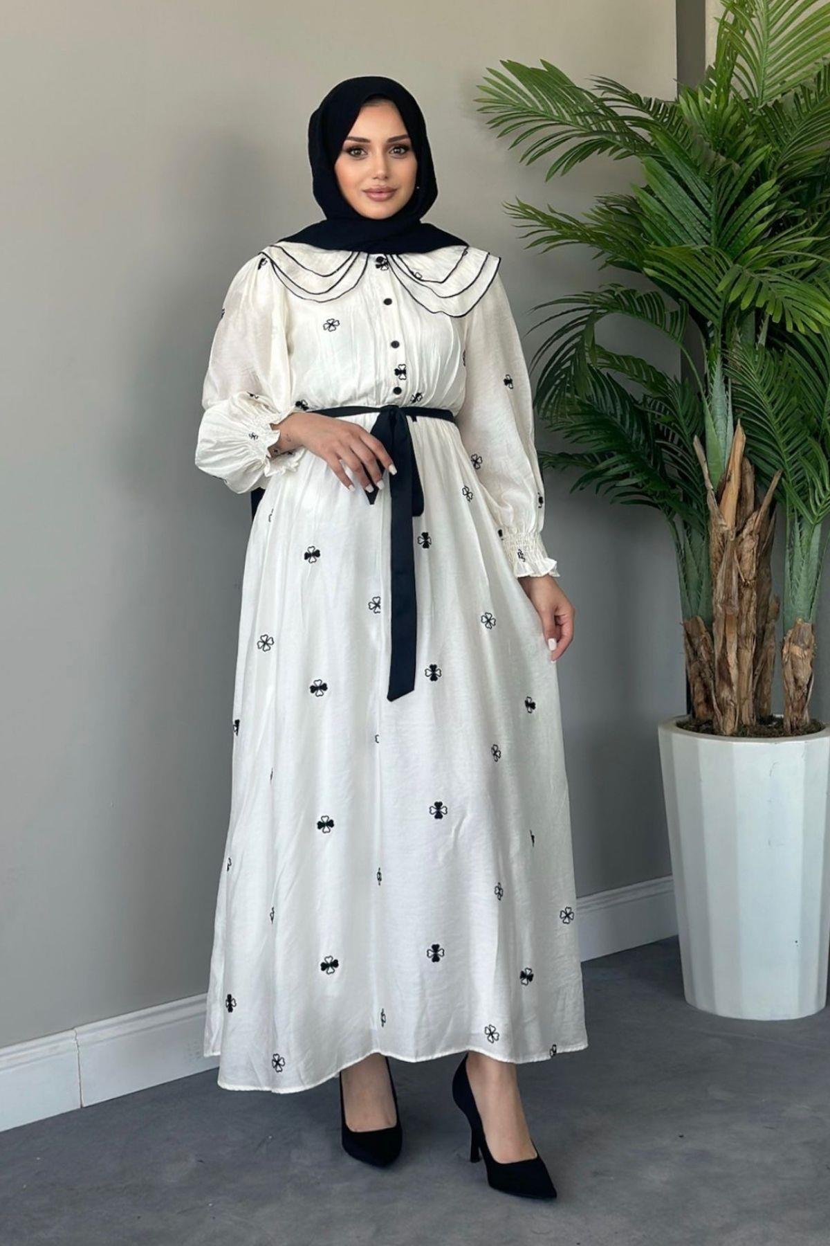 Nakışlı Elbise Ekru, Fiyatları 