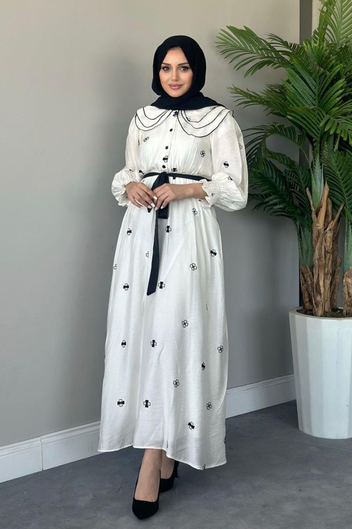 Nakışlı Elbise Ekru, Fiyatları 