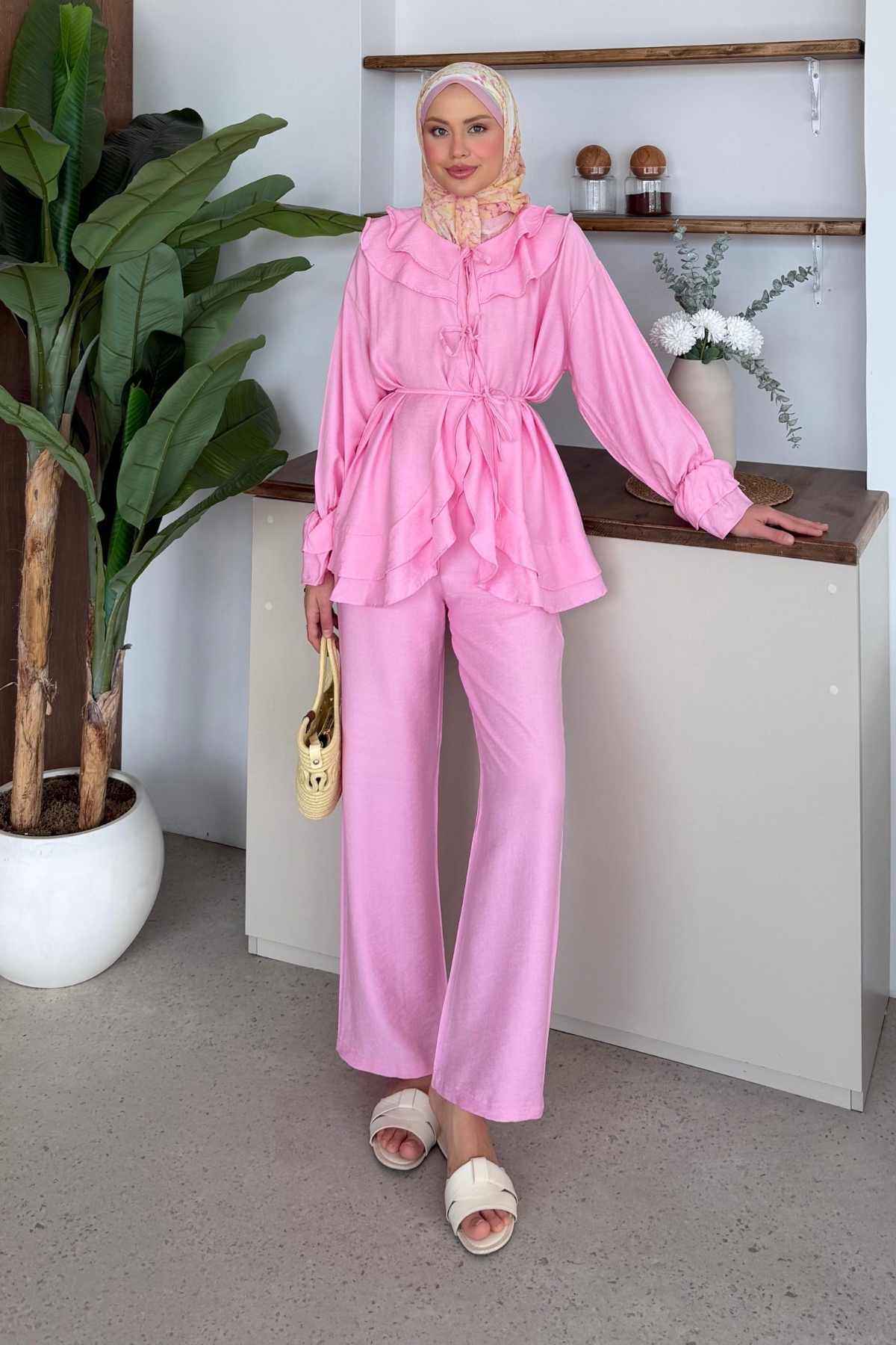 Nare Fırfır Detaylı Takım Pembe, Fiyatları 