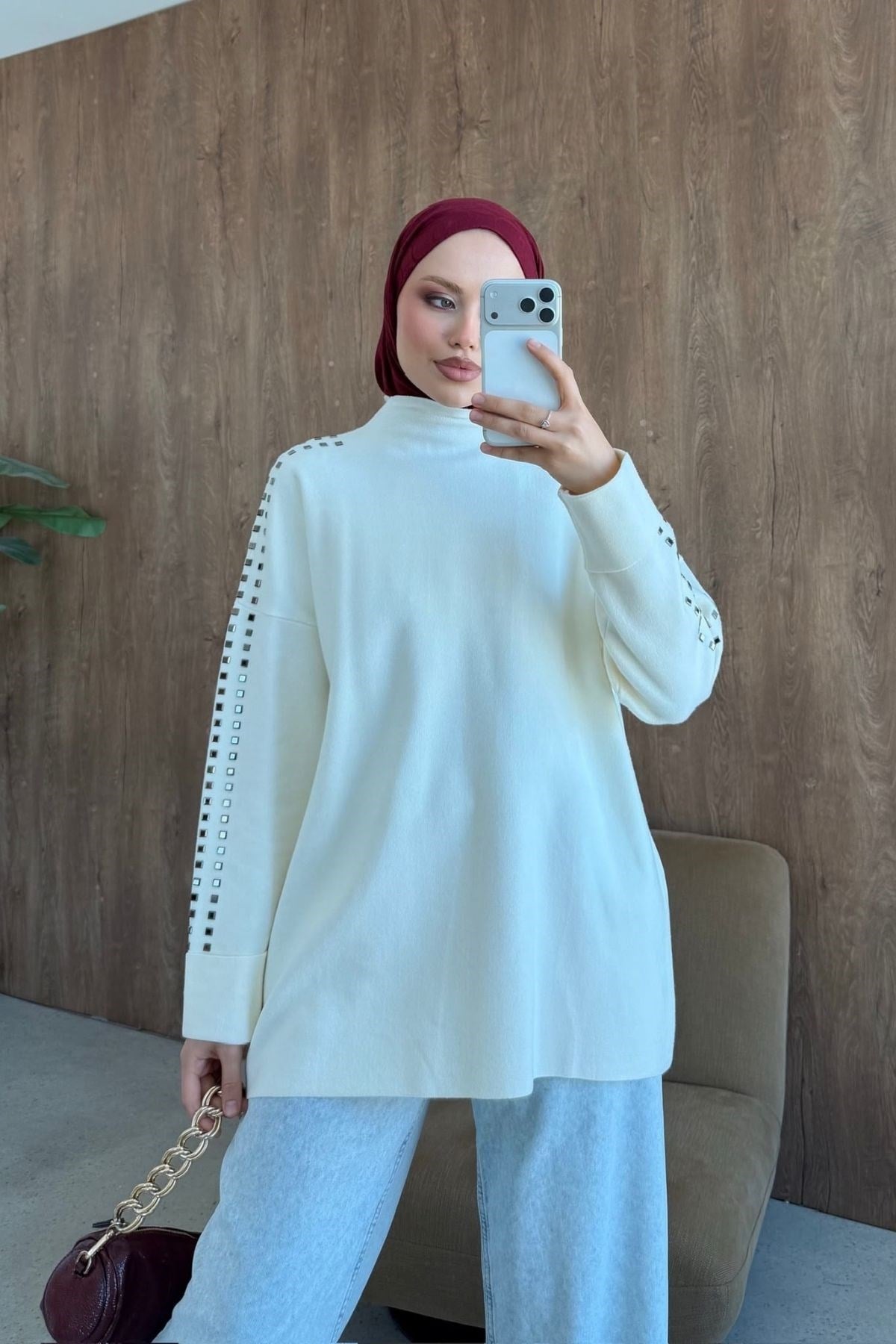 Nazenli Taşlı Tunik Ekru, Fiyatları 