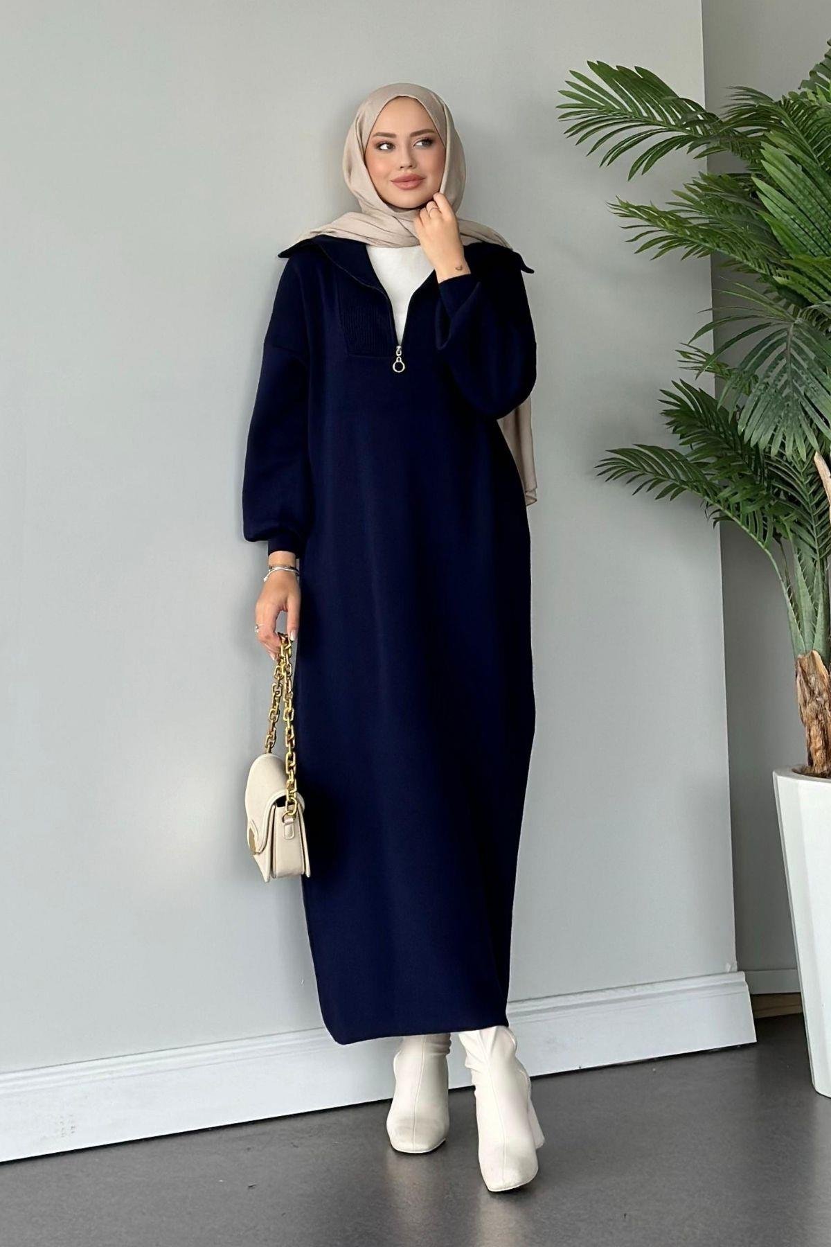 Nergis Triko Elbise Lacivert, Fiyatları 