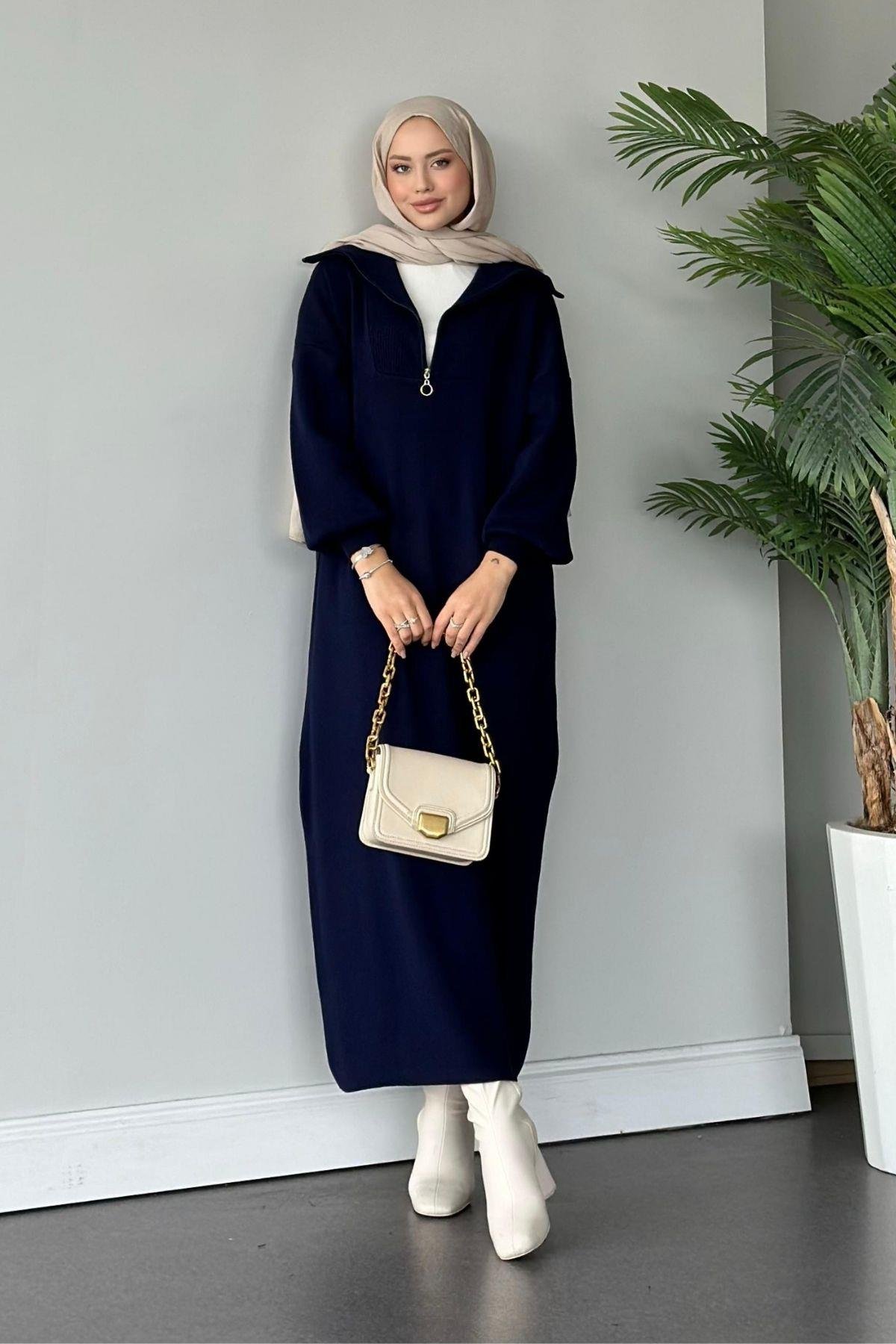 Nergis Triko Elbise Lacivert, Fiyatları 