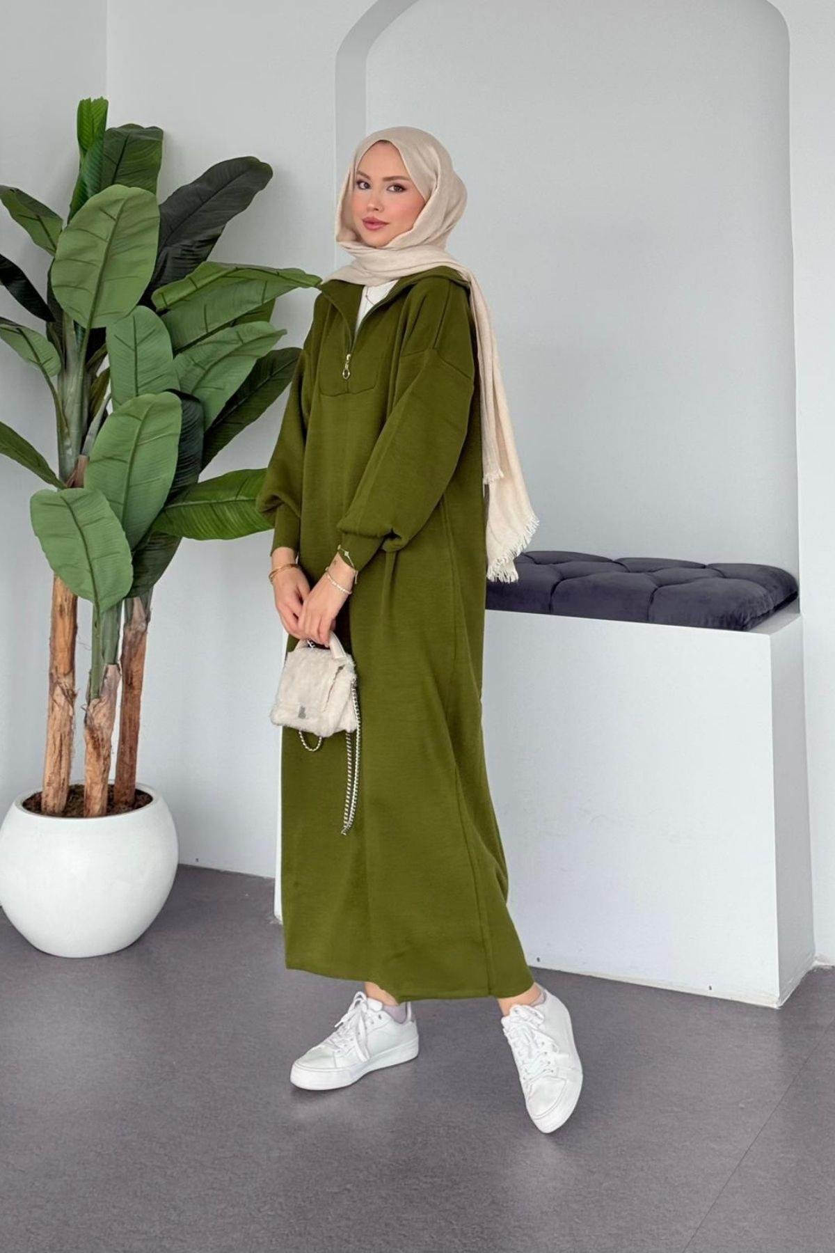 Nergis Triko Elbise Yağ Yeşili, Fiyatları Nergis Triko Elbise Yağ Yeşili- Haza Moda