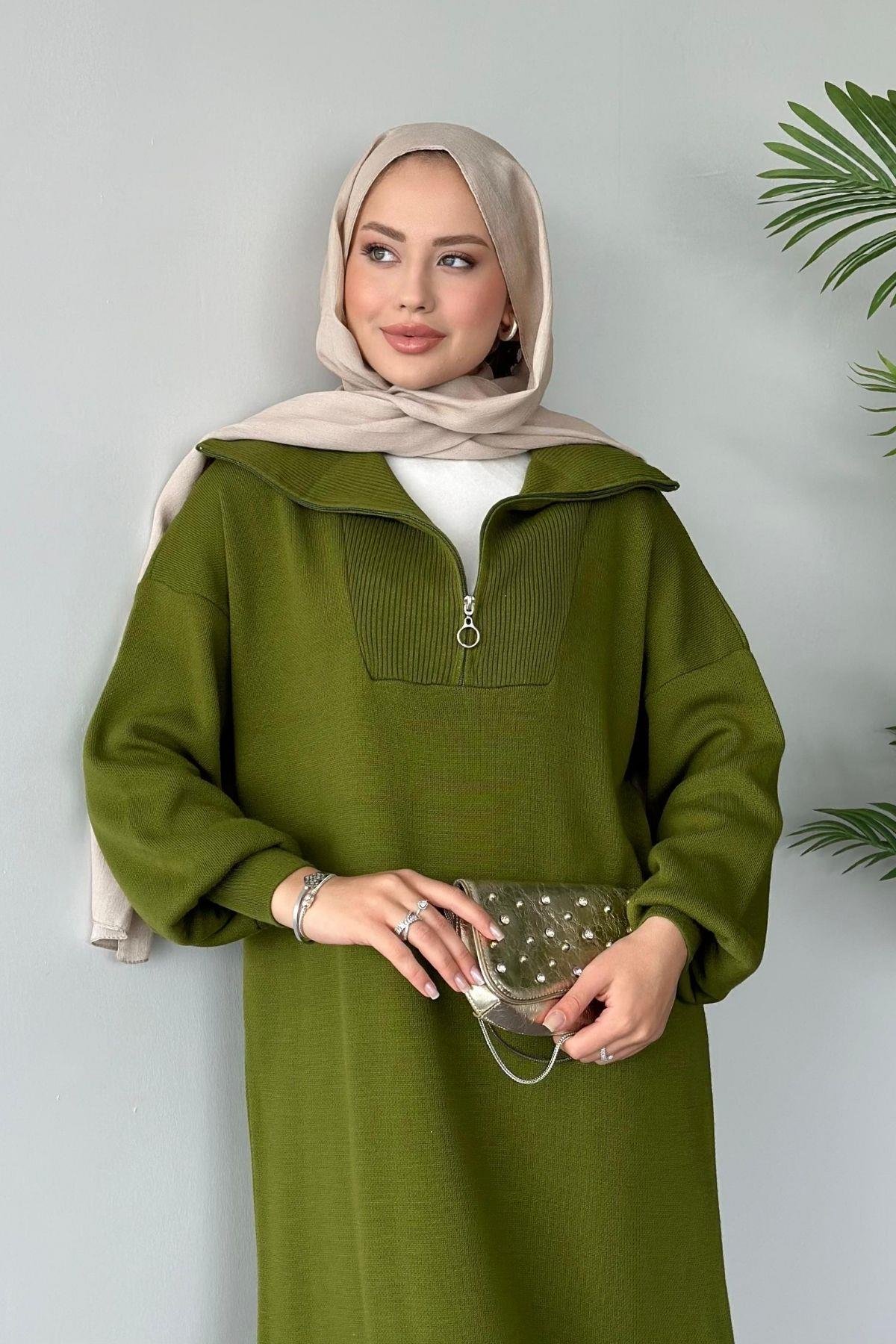 Nergis Triko Elbise Yağyeşili, Fiyatları 