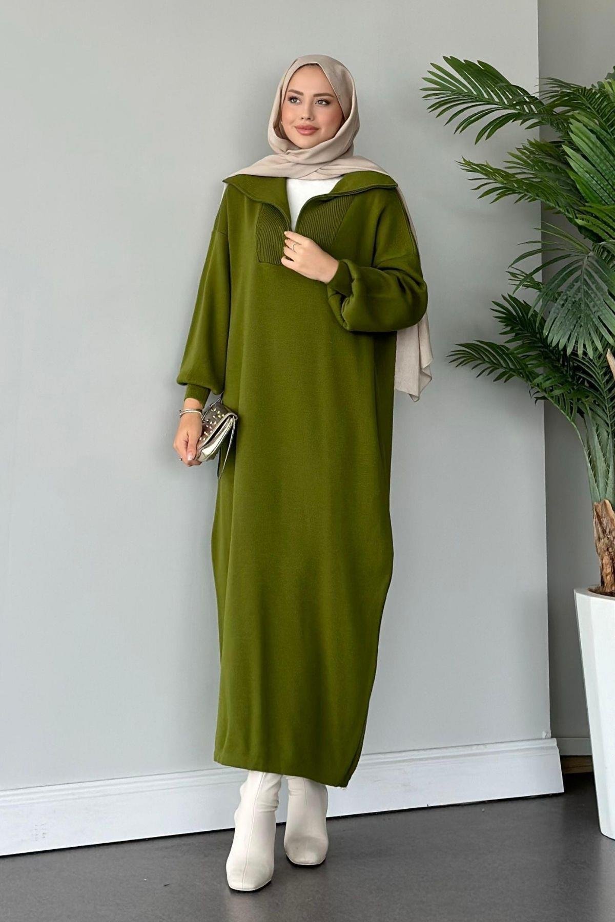 Nergis Triko Elbise Yağyeşili, Fiyatları 