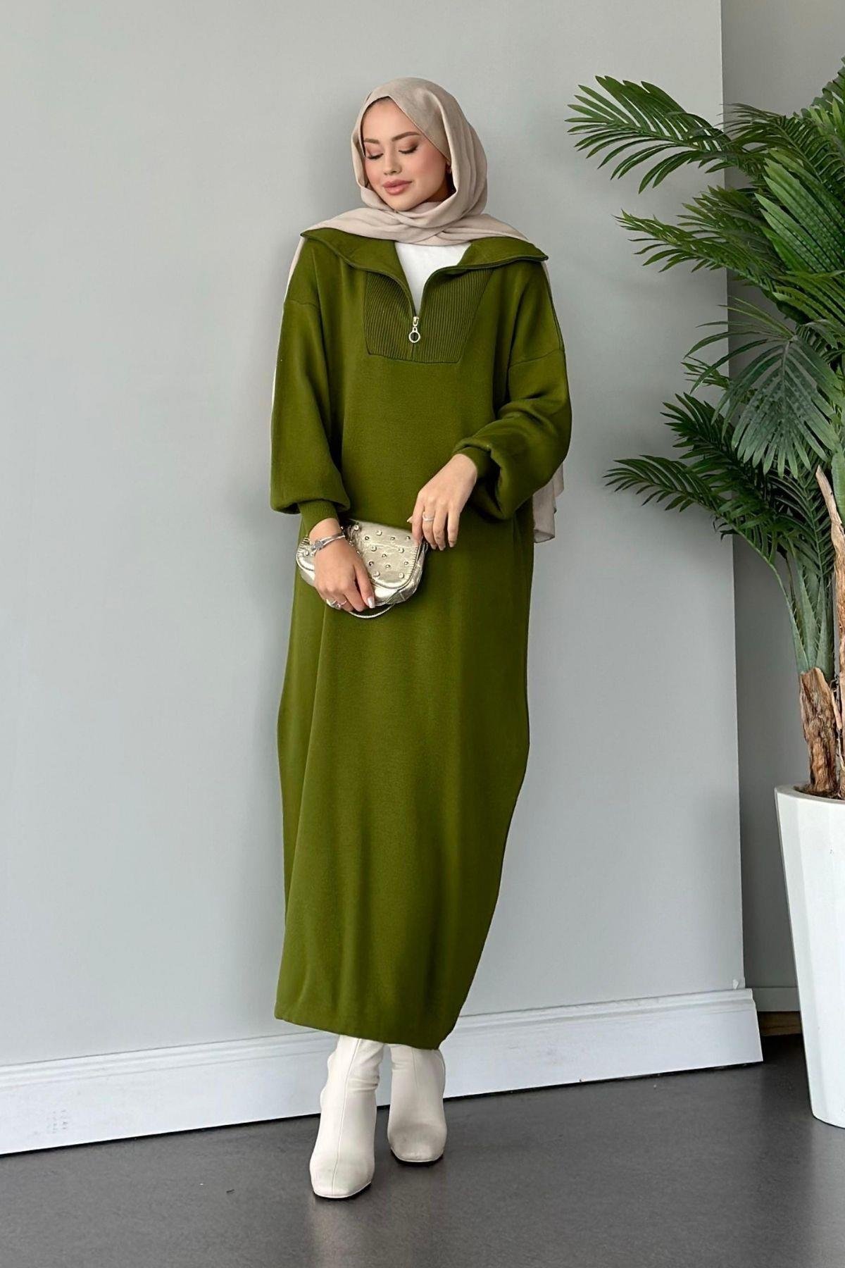 Nergis Triko Elbise Yağyeşili, Fiyatları 