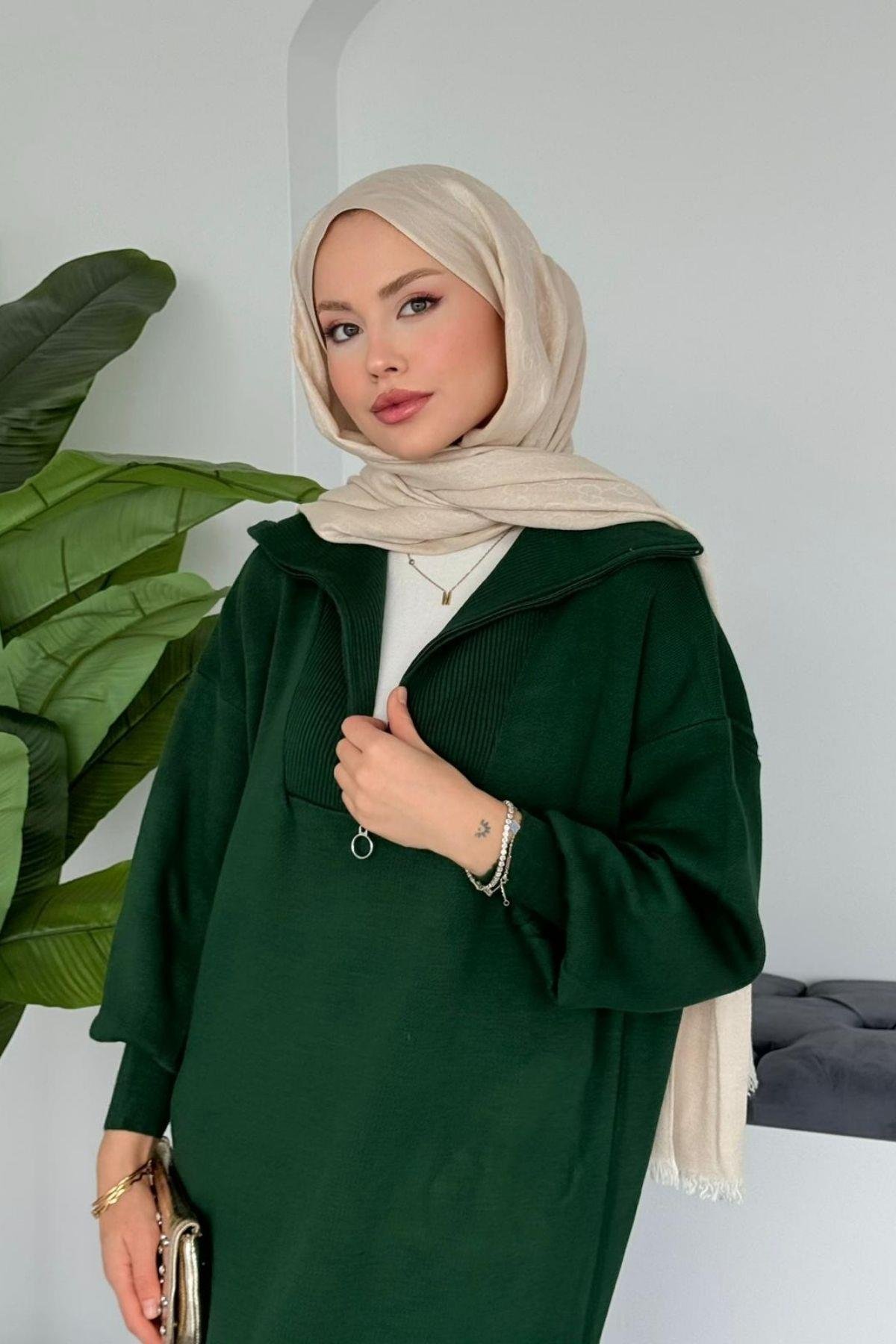 Nergis Triko Elbise Zümrüt, Fiyatları Nergis Triko Elbise Zümrüt - Haza Moda